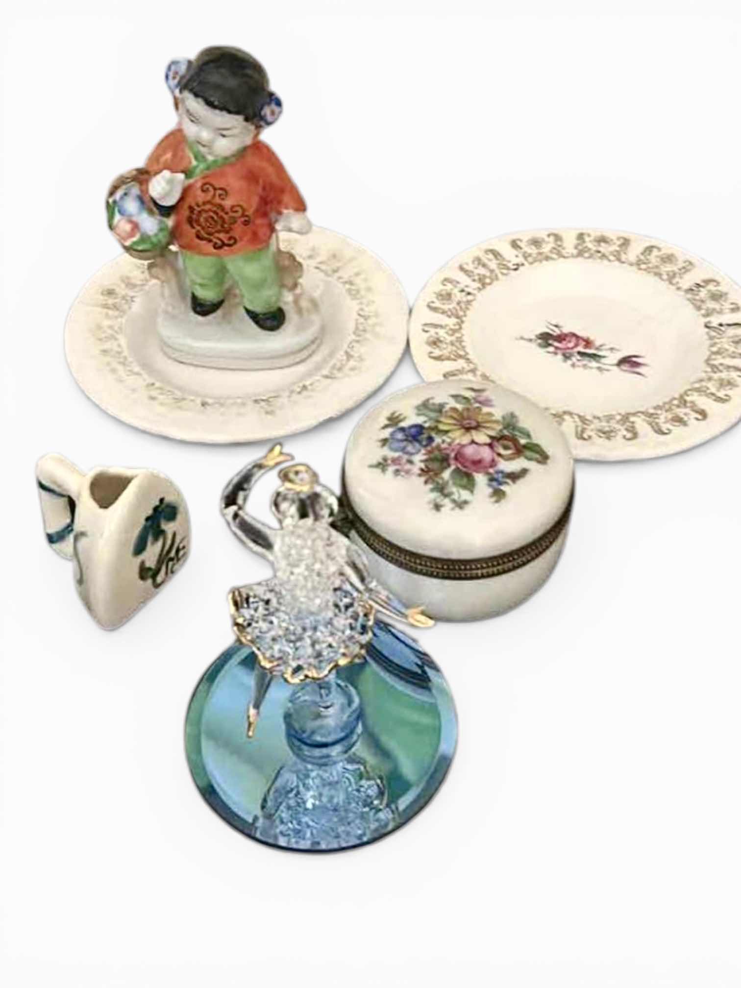 Photo 1 of 6 PC VINTAGE HOME DECOR, PORCELAIN AND GLASS BALLERINA H5”