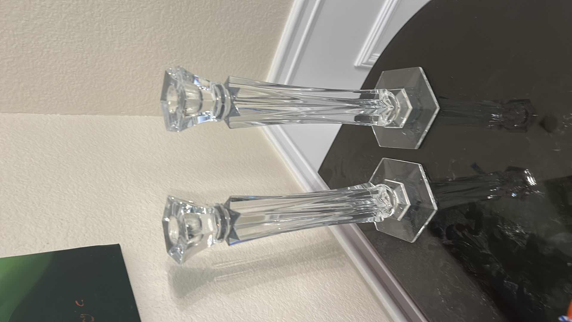 Photo 1 of 2 ROGASKA SAMOBOR CRYSTAL CANDLESTICK HOLDERS, MADE FROM 24% LEAD CRYSTAL AND WERE MANUFACTURED IN SLOVENIA. H12”