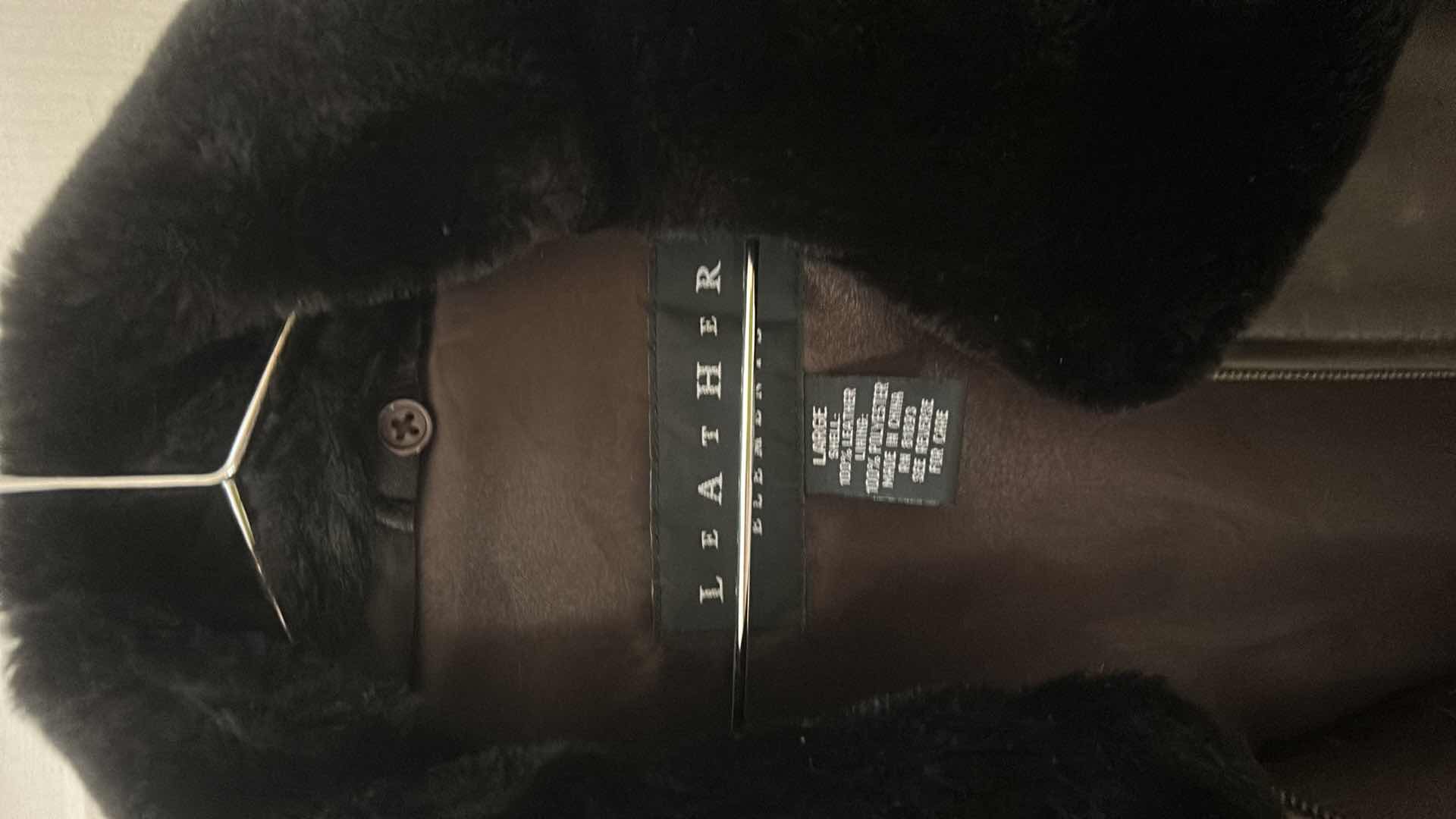 Photo 1 of BLACK LEATHER COAT WITH A REMOVABLE FAUX FUR COLLAR  BY LEATHER ELEMENTS. SIZE L