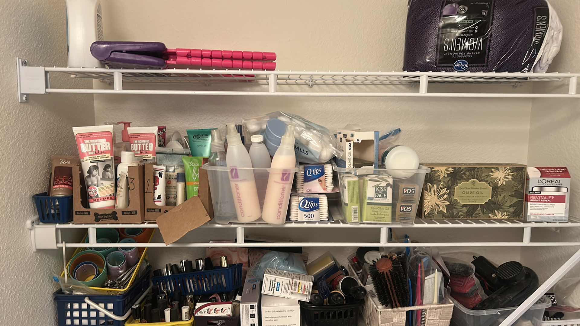 Photo 1 of CONTENTS ON THREE SHELVES, BEAUTY PRODUCTS AND HAIR PRODUCTS