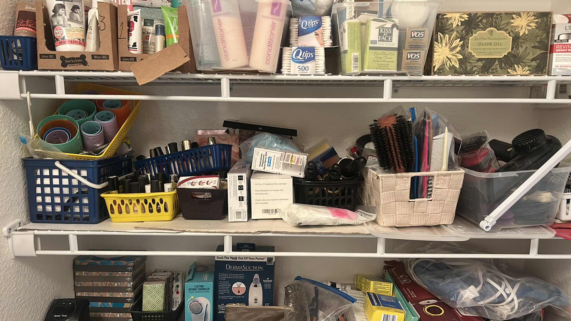 Photo 1 of CONTENTS ON THREE SHELVES, BEAUTY PRODUCTS AND HAIR PRODUCTS