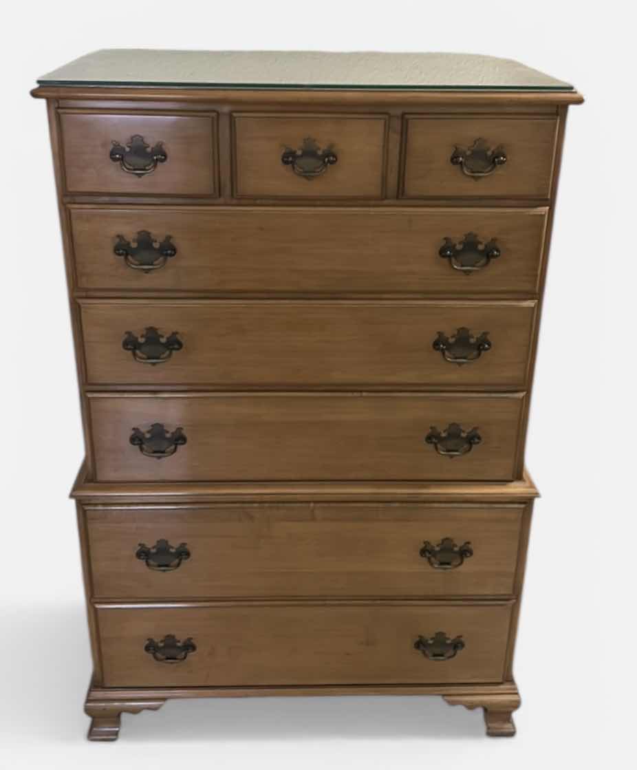 Photo 1 of VINTAGE DRESSER, SOLID MAPLE HI-BOY CHEST, MANUFACTURED BY BEALS OF PORTLAND, MAINE, 35” x 21 1/2“ x H51“