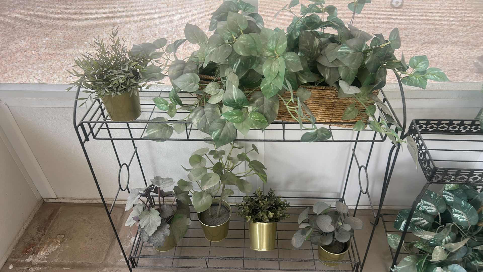 Photo 1 of 2 LIGHTWEIGHT METAL PLANT STANDS WITH ARTIFICIAL PLANTS