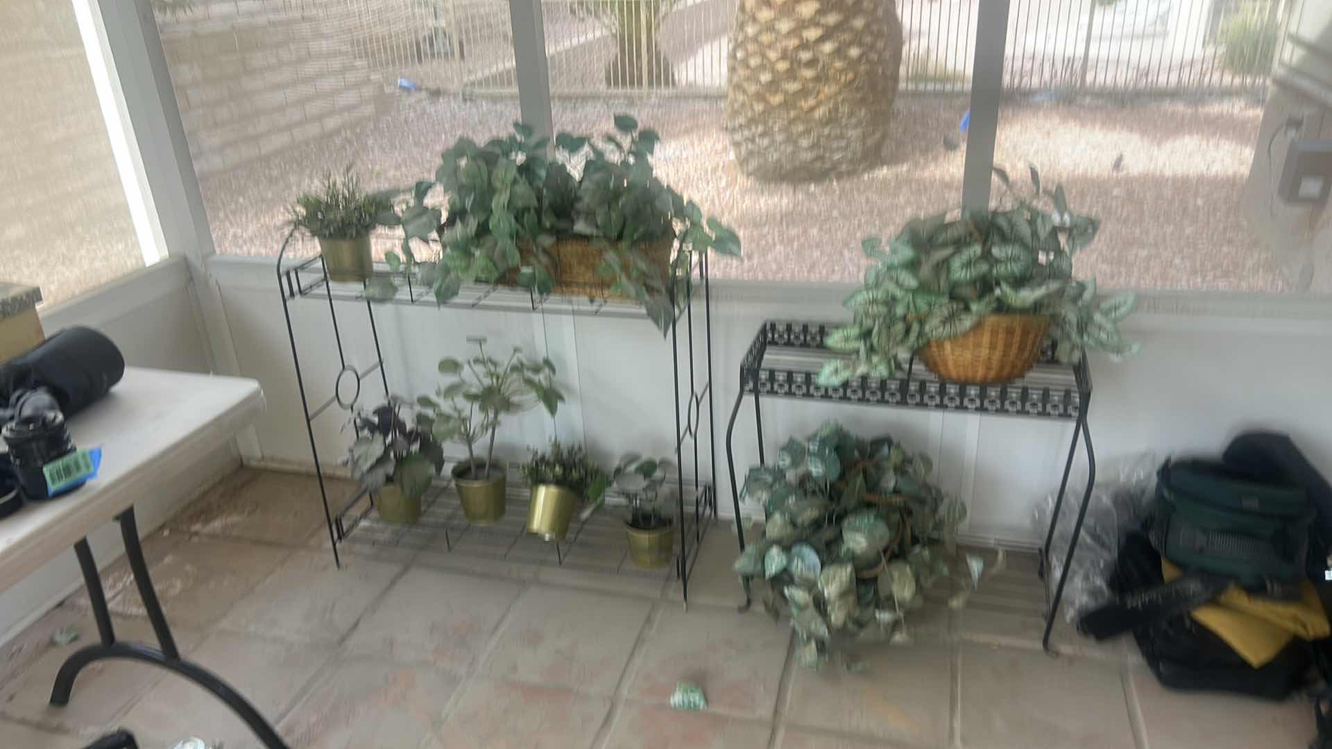 Photo 1 of 2 LIGHTWEIGHT METAL PLANT STANDS WITH ARTIFICIAL PLANTS