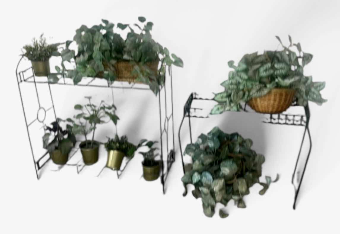 Photo 1 of 2 LIGHTWEIGHT METAL PLANT STANDS WITH ARTIFICIAL PLANTS