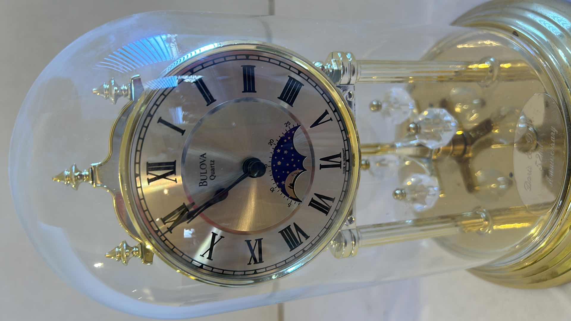 Photo 1 of BULOVA QUARTZ MANTLE CLOCK W GLASS DOME H 10”