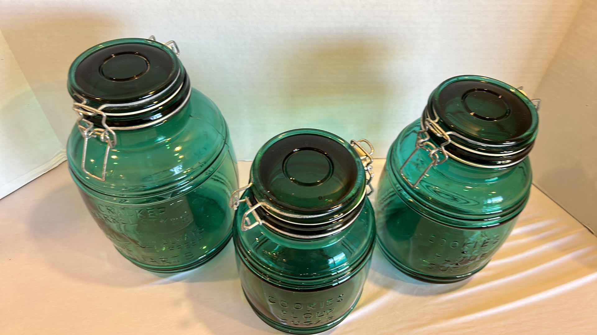 Photo 1 of 3-GREEN GLASS APOTHECARY KITCHEN JARS