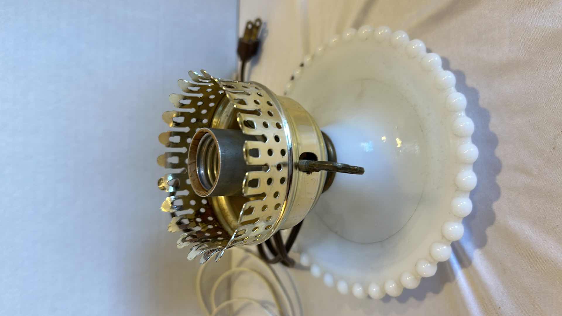Photo 1 of 2-VINTAGE MILK GLASS HURRICANE LAMPS 