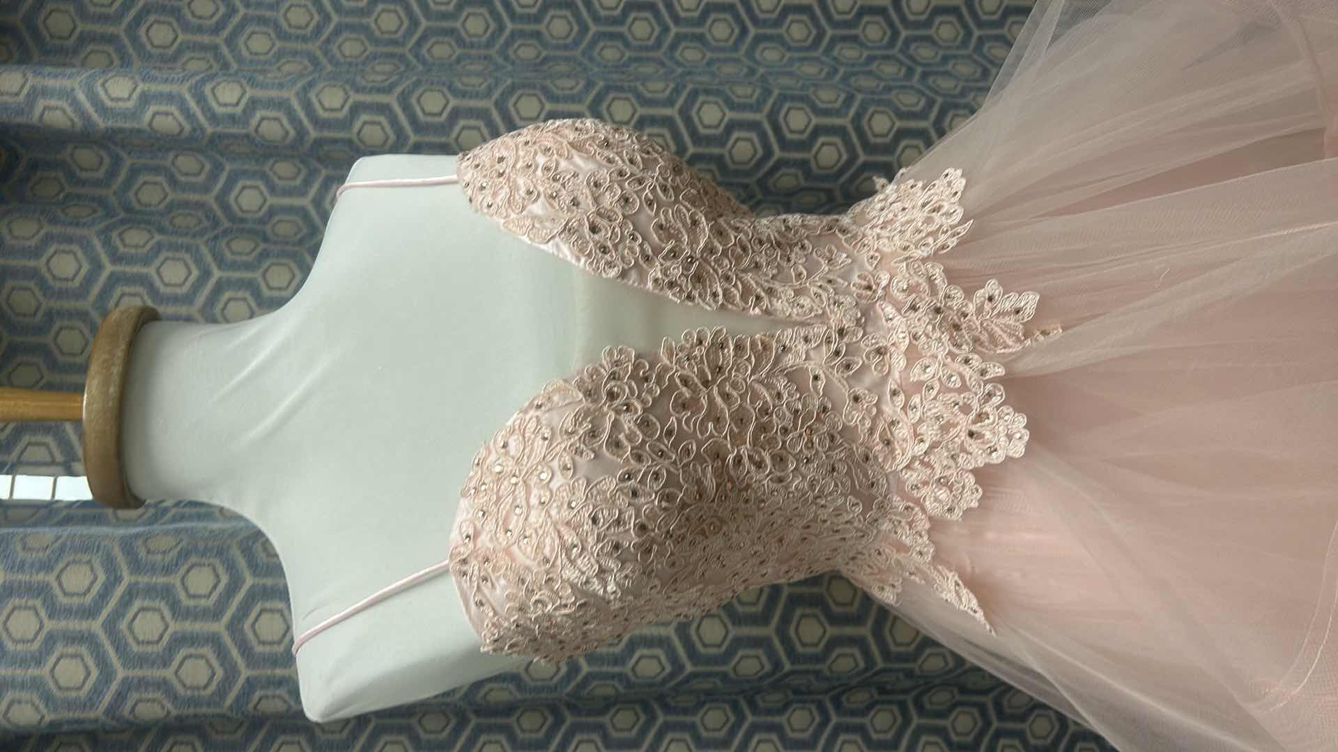 Photo 1 of BRIDAL / PROM GOWN, “ROYAL QUEEN COLLECTION, FITTED LACE BODICE AND SWEETHEART NECKLINE. LAYERED CASCADING RUFFLES IN A HIGH-LOW STYLE,  LIGHT ROSE PINK,  SIZE 10 