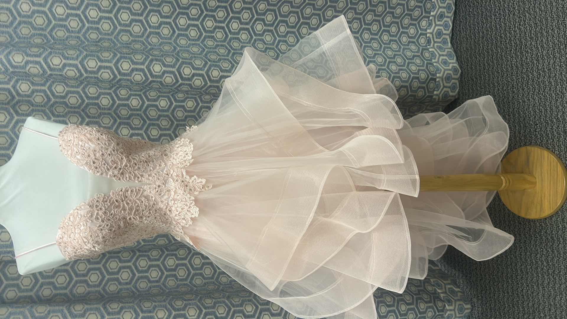 Photo 1 of BRIDAL / PROM GOWN, “ROYAL QUEEN COLLECTION, FITTED LACE BODICE AND SWEETHEART NECKLINE. LAYERED CASCADING RUFFLES IN A HIGH-LOW STYLE,  LIGHT ROSE PINK,  SIZE 10 