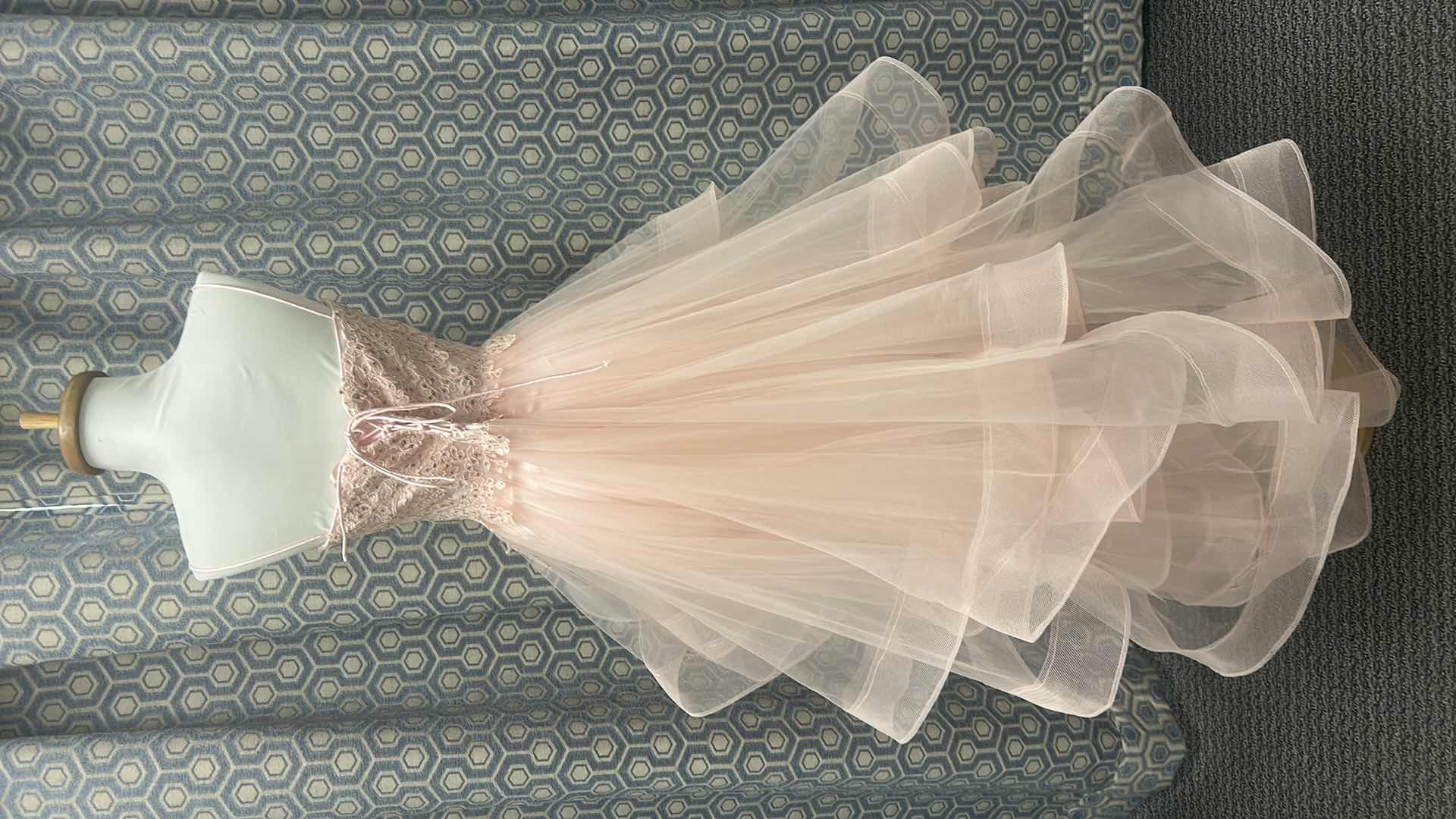 Photo 1 of BRIDAL / PROM GOWN, “ROYAL QUEEN COLLECTION, FITTED LACE BODICE AND SWEETHEART NECKLINE. LAYERED CASCADING RUFFLES IN A HIGH-LOW STYLE,  LIGHT ROSE PINK,  SIZE 10 