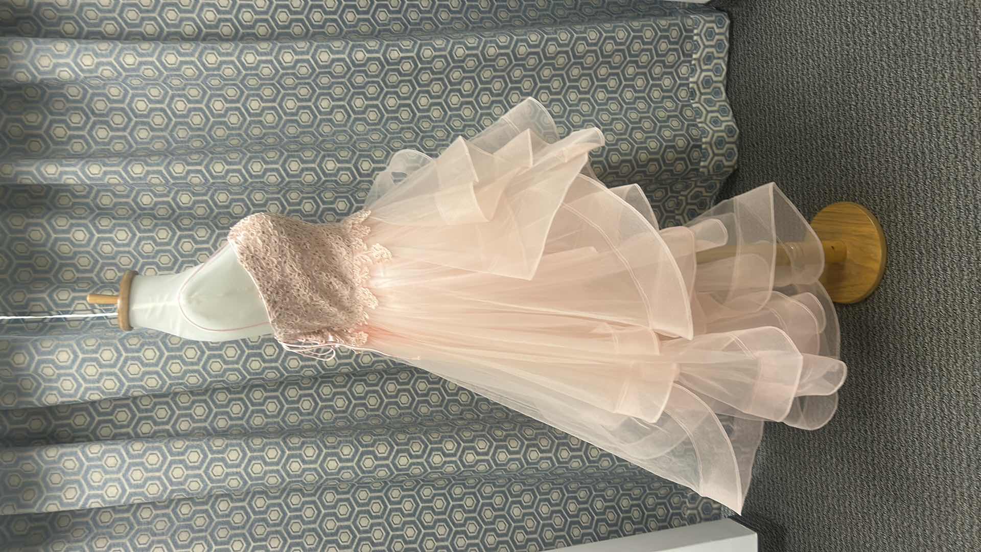 Photo 1 of BRIDAL / PROM GOWN, “ROYAL QUEEN COLLECTION, FITTED LACE BODICE AND SWEETHEART NECKLINE. LAYERED CASCADING RUFFLES IN A HIGH-LOW STYLE,  LIGHT ROSE PINK,  SIZE 10 