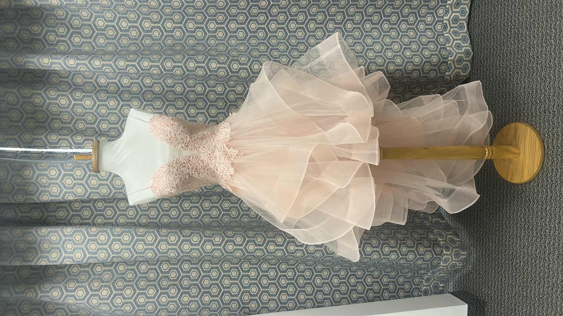 Photo 1 of BRIDAL / PROM GOWN, “ROYAL QUEEN COLLECTION, FITTED LACE BODICE AND SWEETHEART NECKLINE. LAYERED CASCADING RUFFLES IN A HIGH-LOW STYLE,  LIGHT ROSE PINK,  SIZE 10 