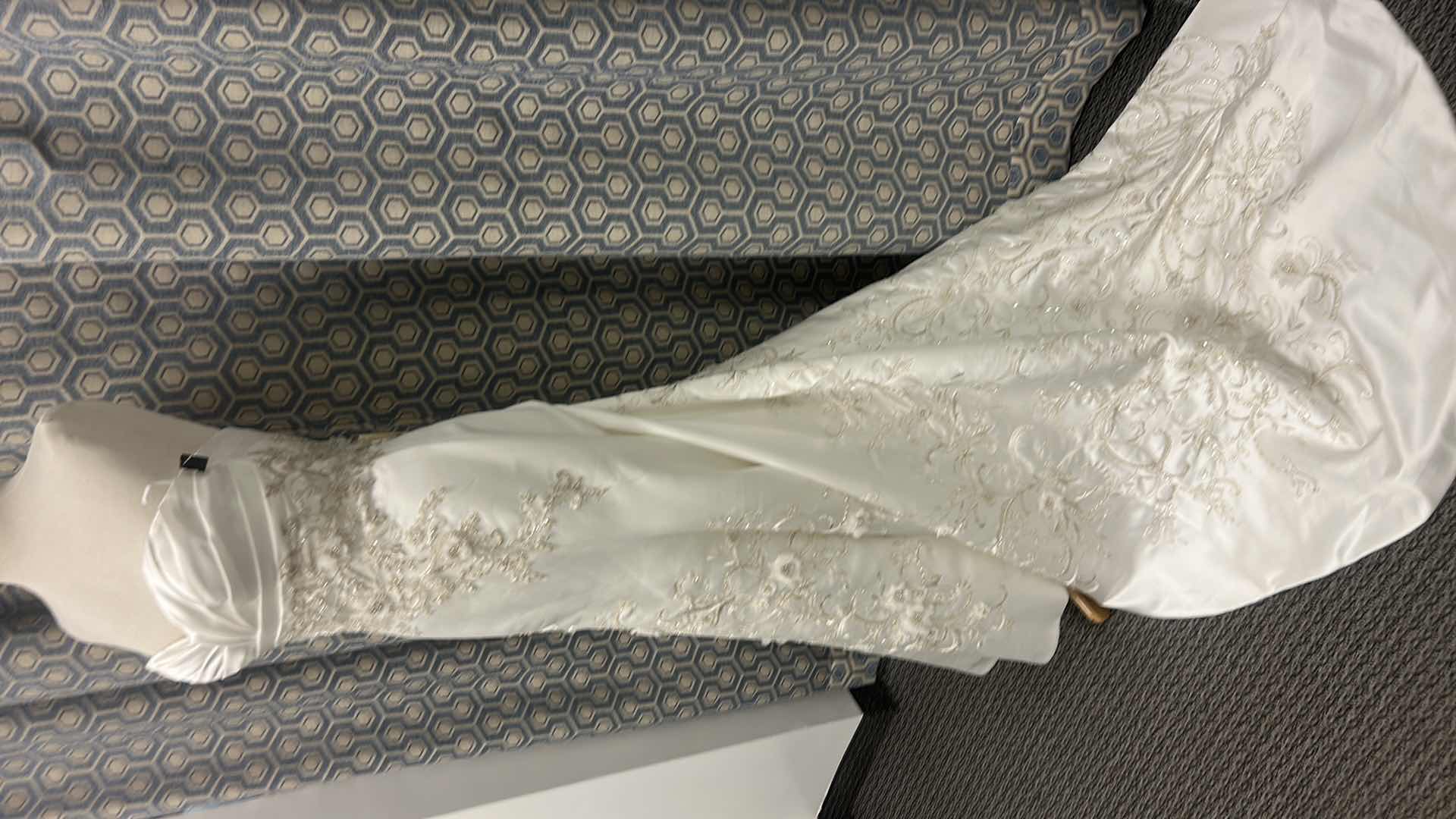 Photo 1 of BRIDAL GOWN “CASABLANCA”  WHITE WEDDING DRESS, RUCHED SWEETHEART BODICE, INTRICATE SILVER EMBROIDERY AT WAIST AND HIPS, SLEEK A-LINE SKIRT SIZE 12
