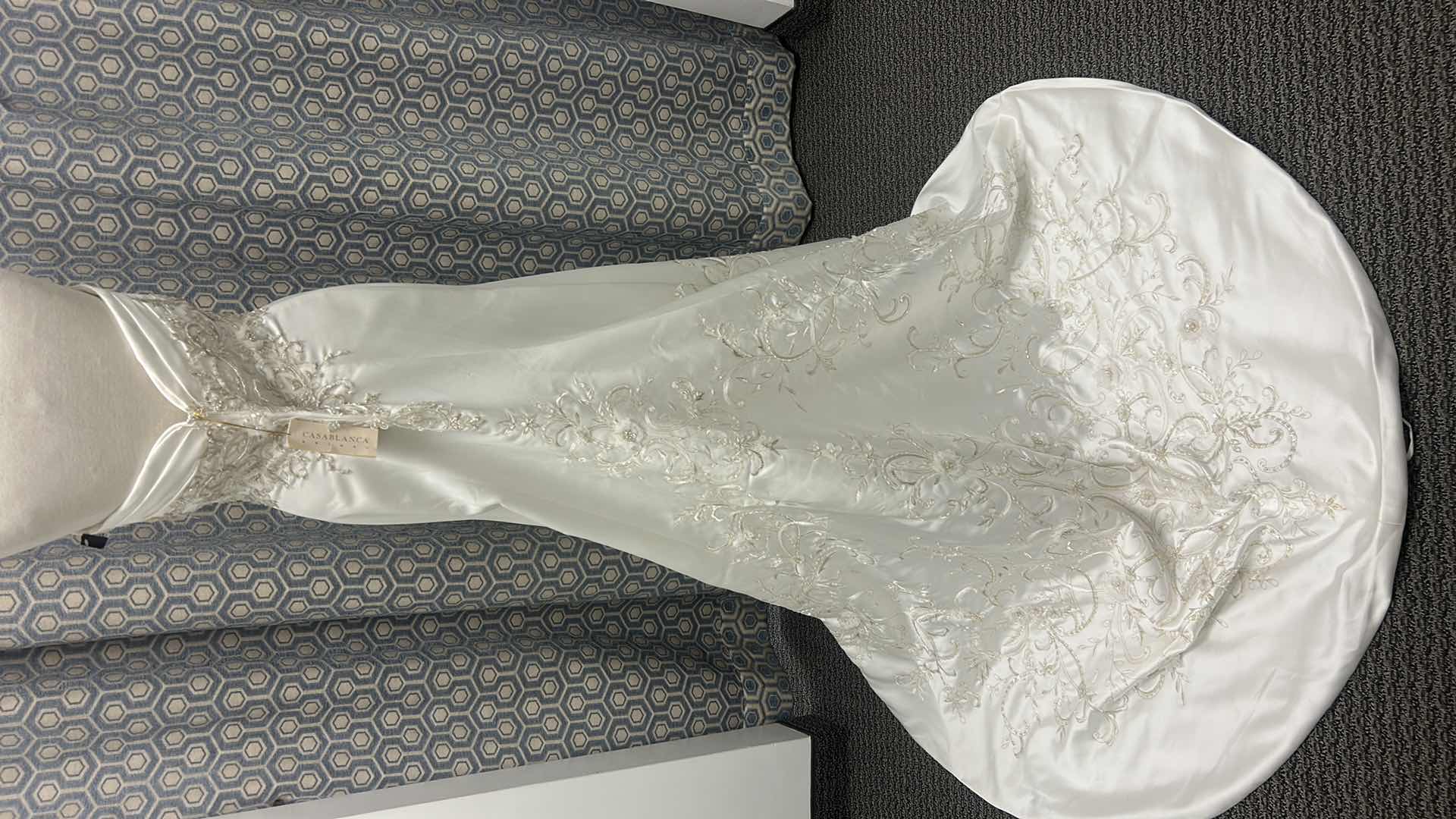 Photo 1 of BRIDAL GOWN “CASABLANCA”  WHITE WEDDING DRESS, RUCHED SWEETHEART BODICE, INTRICATE SILVER EMBROIDERY AT WAIST AND HIPS, SLEEK A-LINE SKIRT SIZE 12