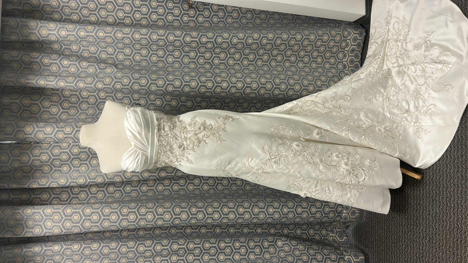 Photo 1 of BRIDAL GOWN “CASABLANCA”  WHITE WEDDING DRESS, RUCHED SWEETHEART BODICE, INTRICATE SILVER EMBROIDERY AT WAIST AND HIPS, SLEEK A-LINE SKIRT SIZE 12