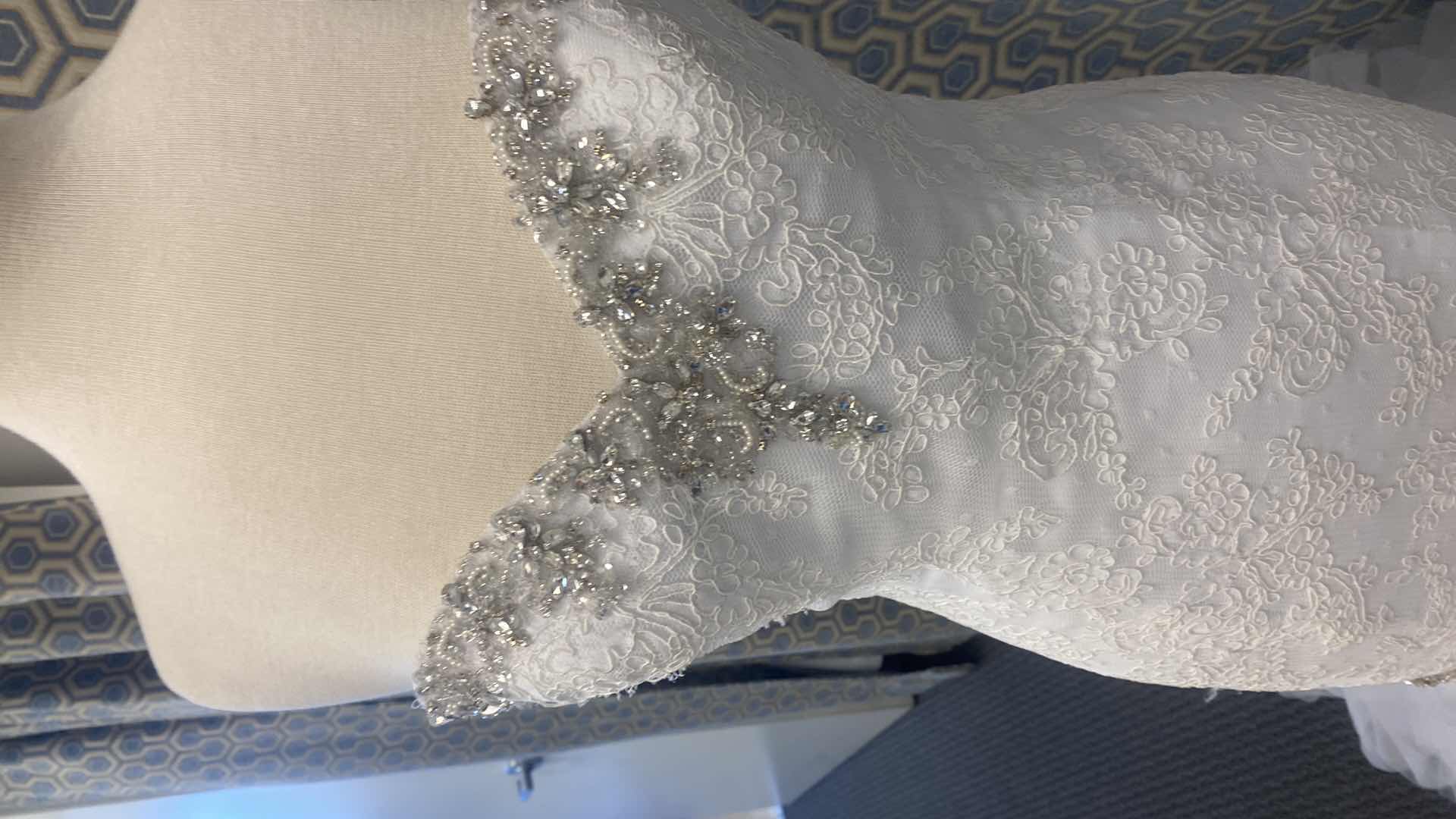 Photo 5 of BRIDAL GOWN “MORI LEE BY MADELINE GARDNER” WHITE LACE w FLORAL BEADS & PEARLS w CORSET SIZE 10