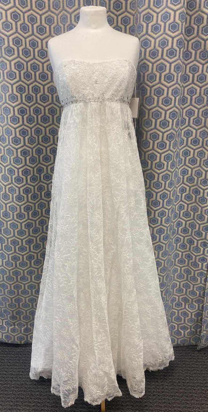 Photo 1 of BRIDAL GOWN “SONIA CBOLETTE” WHITE SATIN & IS IVORY LACE w RHINESTONE & BEADS SIZE 12