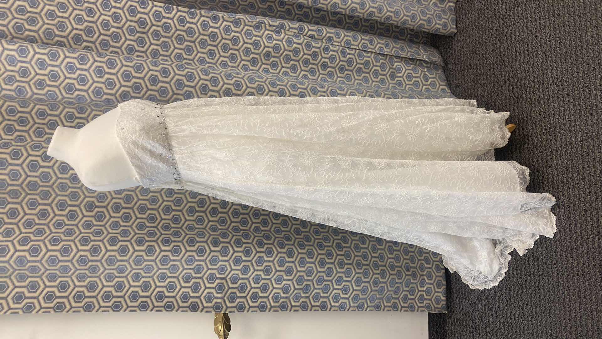 Photo 1 of BRIDAL GOWN “SONIA CBOLETTE” WHITE SATIN & IS IVORY LACE w RHINESTONE & BEADS SIZE 12