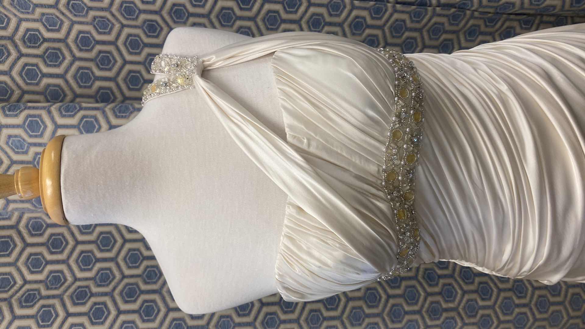 Photo 1 of BRIDAL GOWN “MARTINA LIANA” SILK CHAMPAGNE STRAPLESS w RHINESTONE SIZE 10