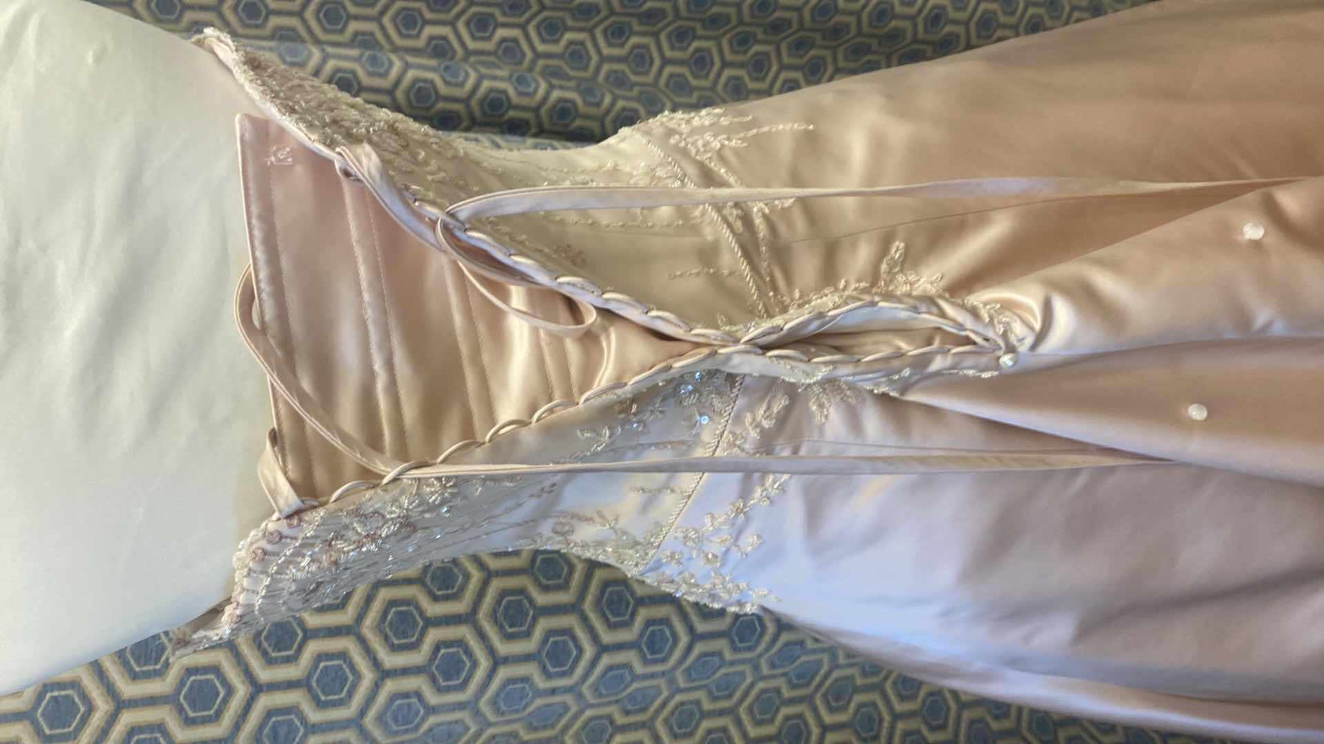 Photo 1 of BRIDAL GOWN  “MAGGIE SOTTERO COUTURE” BLUSH PINK SATIN ALINE CORSET BACK w FLORAL BEADWORK SIZE 10