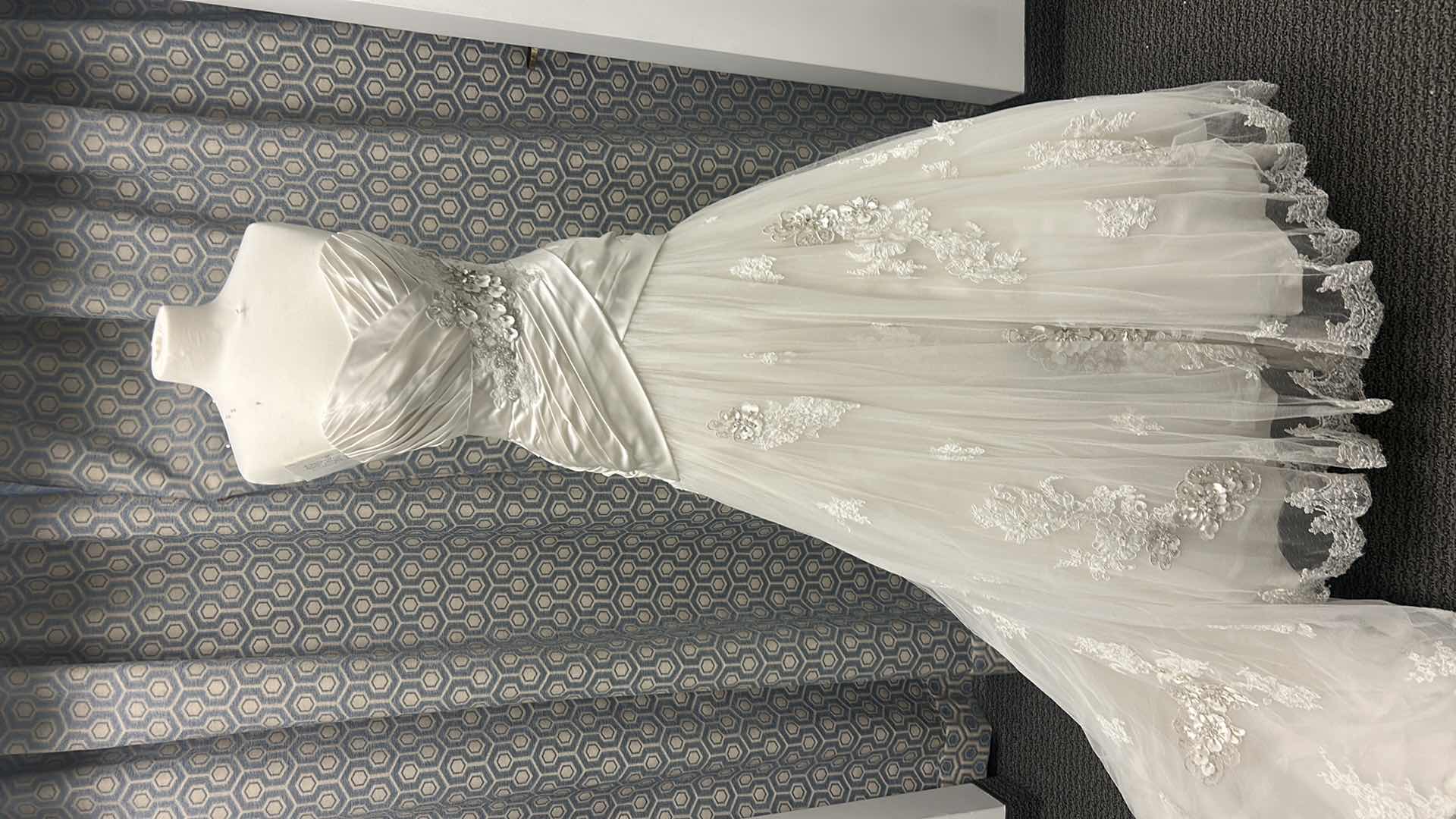 Photo 1 of BRIDAL GOWN “MAGGIE SOTTERO COUTURE”  ALABASTER IVORY LACE WITH PEWTER ACCENT SOFT SHIMMER SATIN FLOWERS FEATURING SWAROVSKI CRYSTALS SIZE 2,