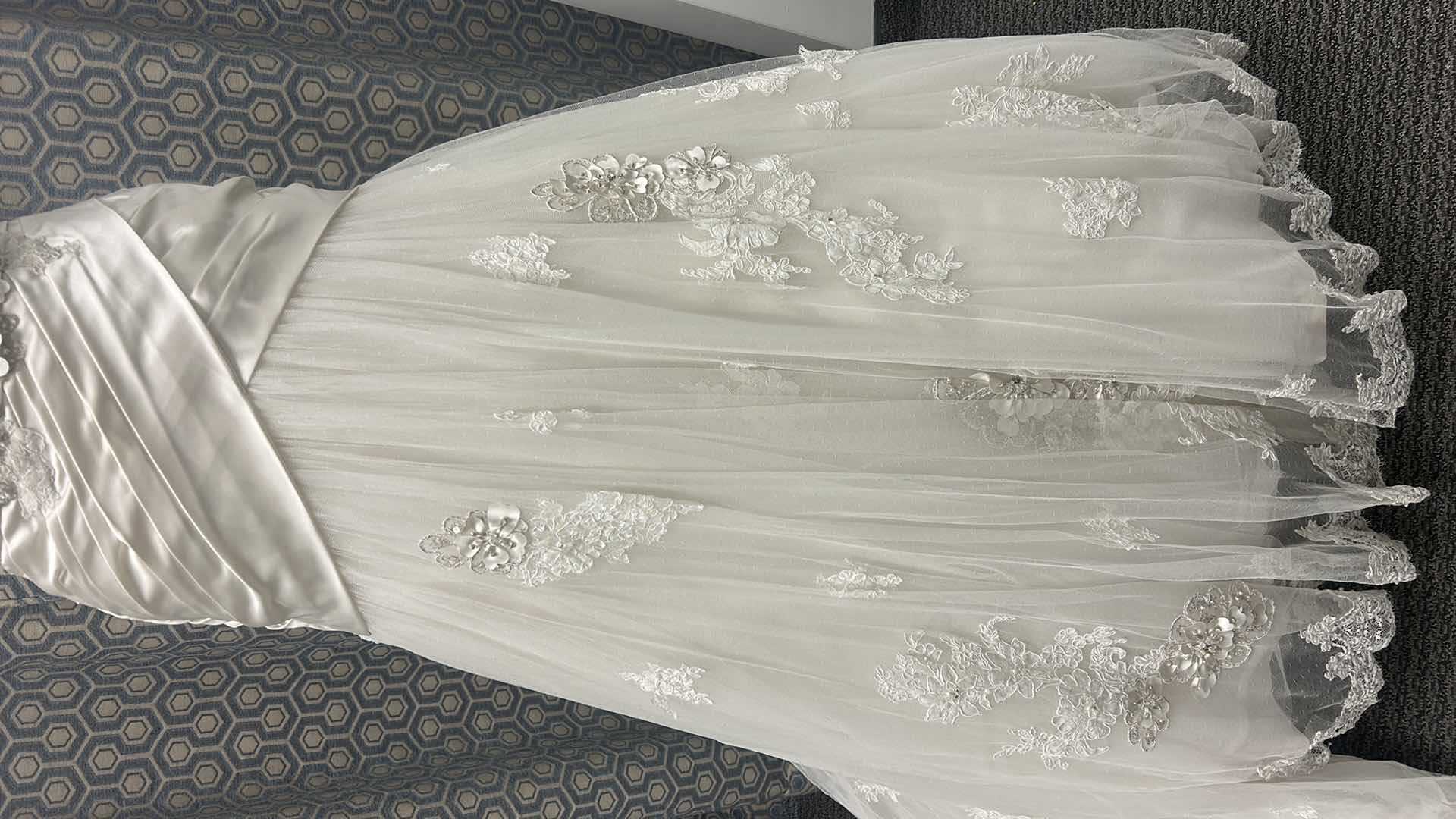 Photo 1 of BRIDAL GOWN “MAGGIE SOTTERO COUTURE”  ALABASTER IVORY LACE WITH PEWTER ACCENT SOFT SHIMMER SATIN FLOWERS FEATURING SWAROVSKI CRYSTALS SIZE 2,