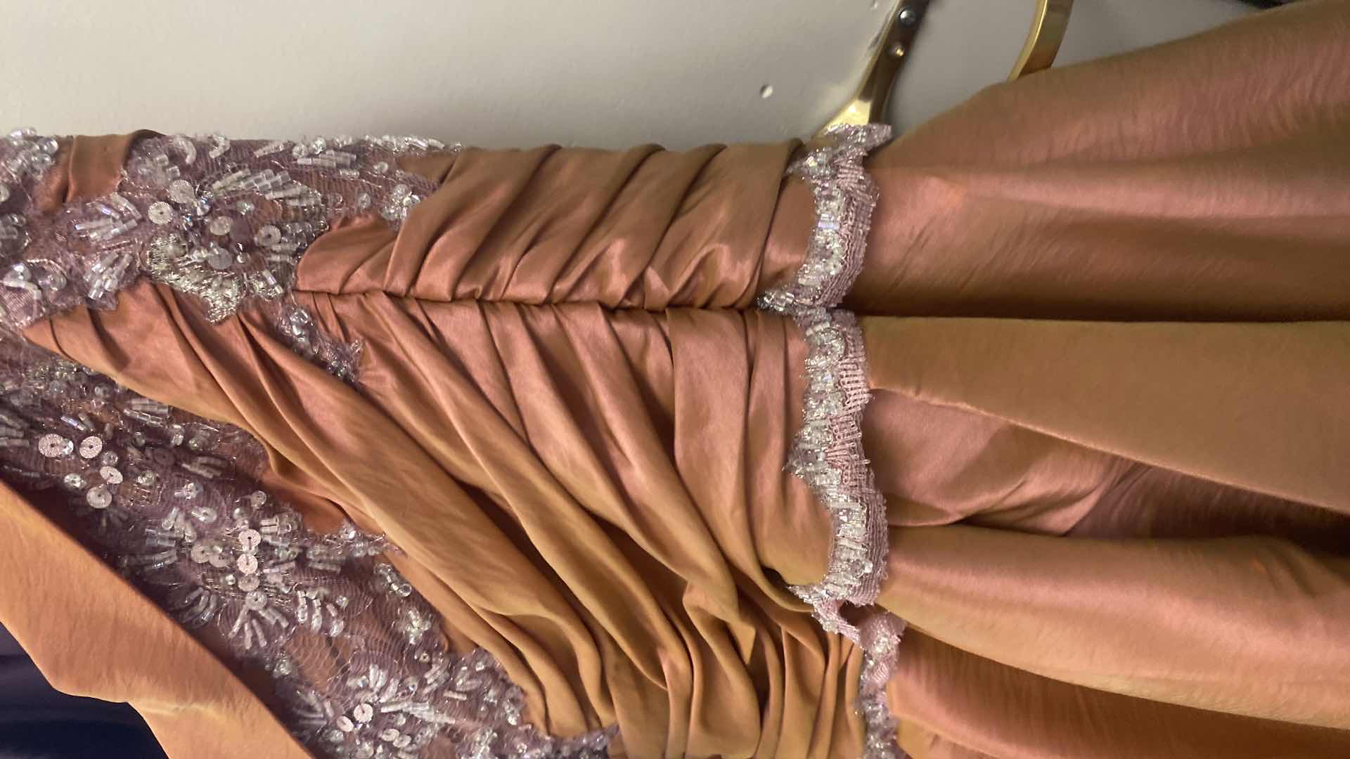 Photo 1 of  BRIDAL GOWN  “MAGGIE SOTTERO COUTURE” DUSTY ROSE  SATIN STRAPLESS CORSET BACK w FLORAL BEADWORK SIZE 26