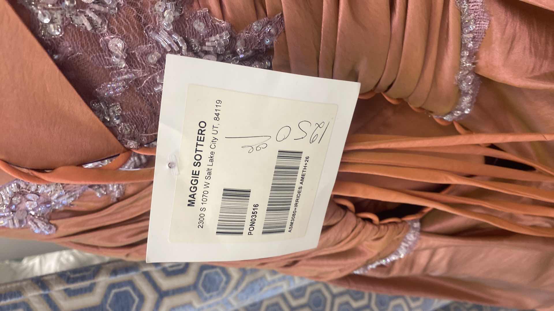 Photo 1 of  BRIDAL GOWN  “MAGGIE SOTTERO COUTURE” DUSTY ROSE  SATIN STRAPLESS CORSET BACK w FLORAL BEADWORK SIZE 26