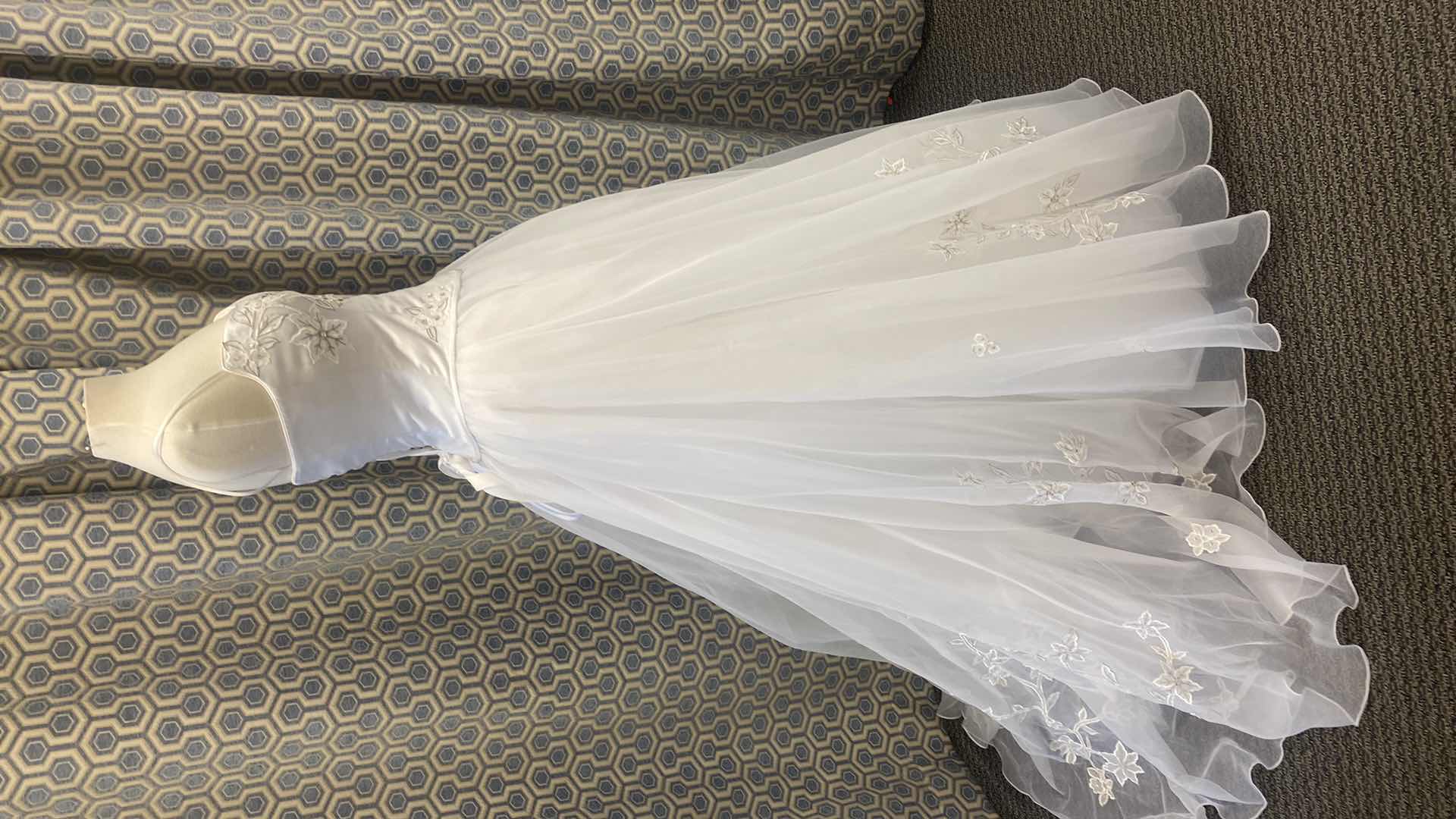 Photo 3 of BRIDAL GOWN  “MAGGIE SOTTERO COUTURE” WHITE  SATIN CORSET BACK w FLORAL EMBROIDERY SIZE 12