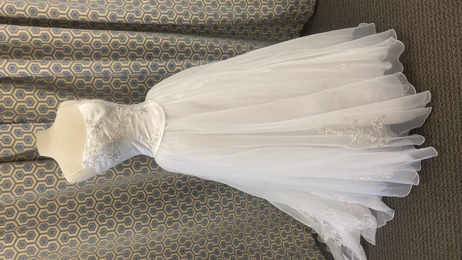 Photo 1 of BRIDAL GOWN  “MAGGIE SOTTERO COUTURE” WHITE  SATIN CORSET BACK w FLORAL EMBROIDERY SIZE 12