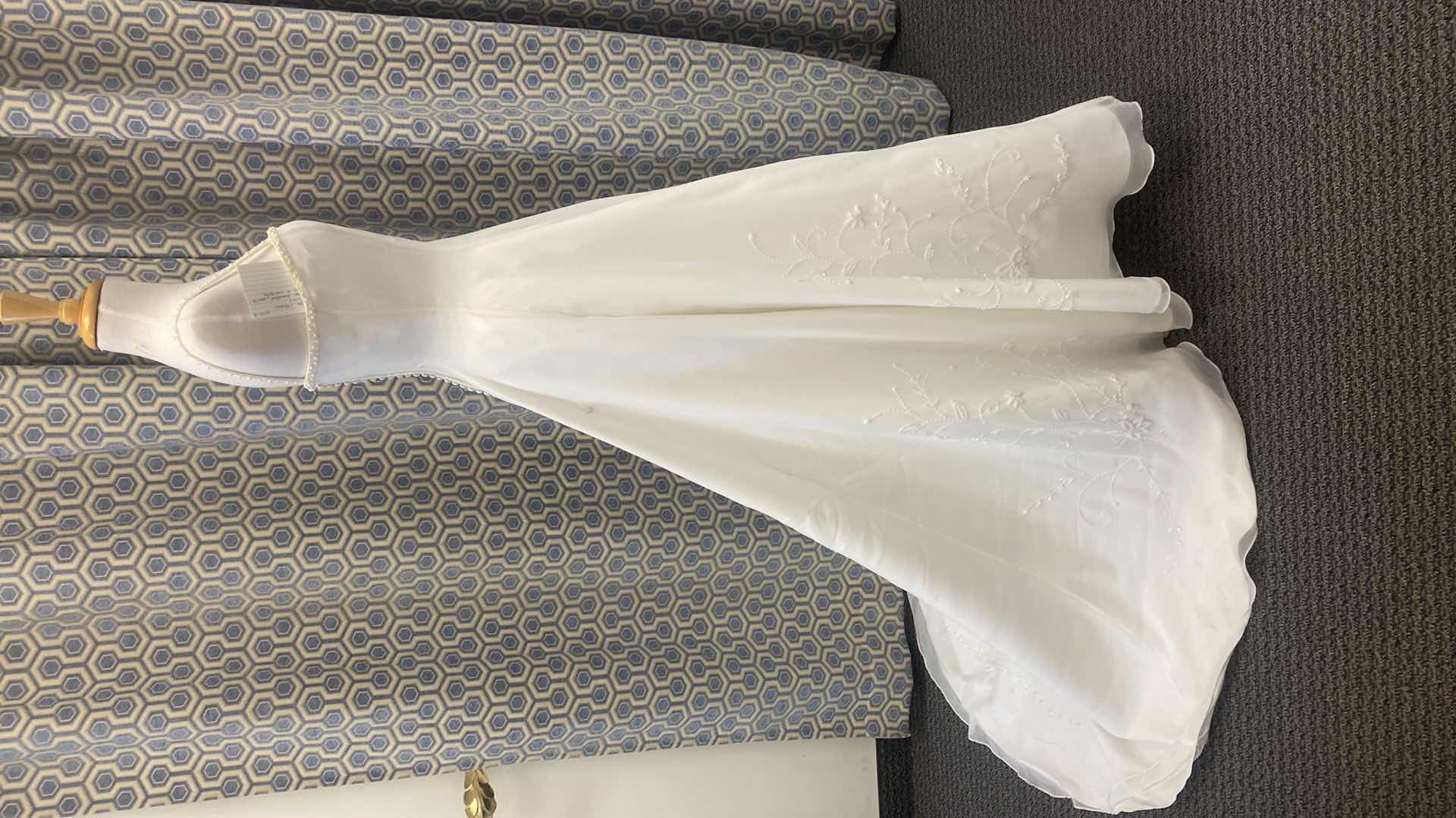 Photo 4 of BRIDAL GOWN “KATHRYN LA’CROX” IVORY SATIN w BEADED NECKLINE & BOTTOM OF DRESS DETAIL SIZE 6