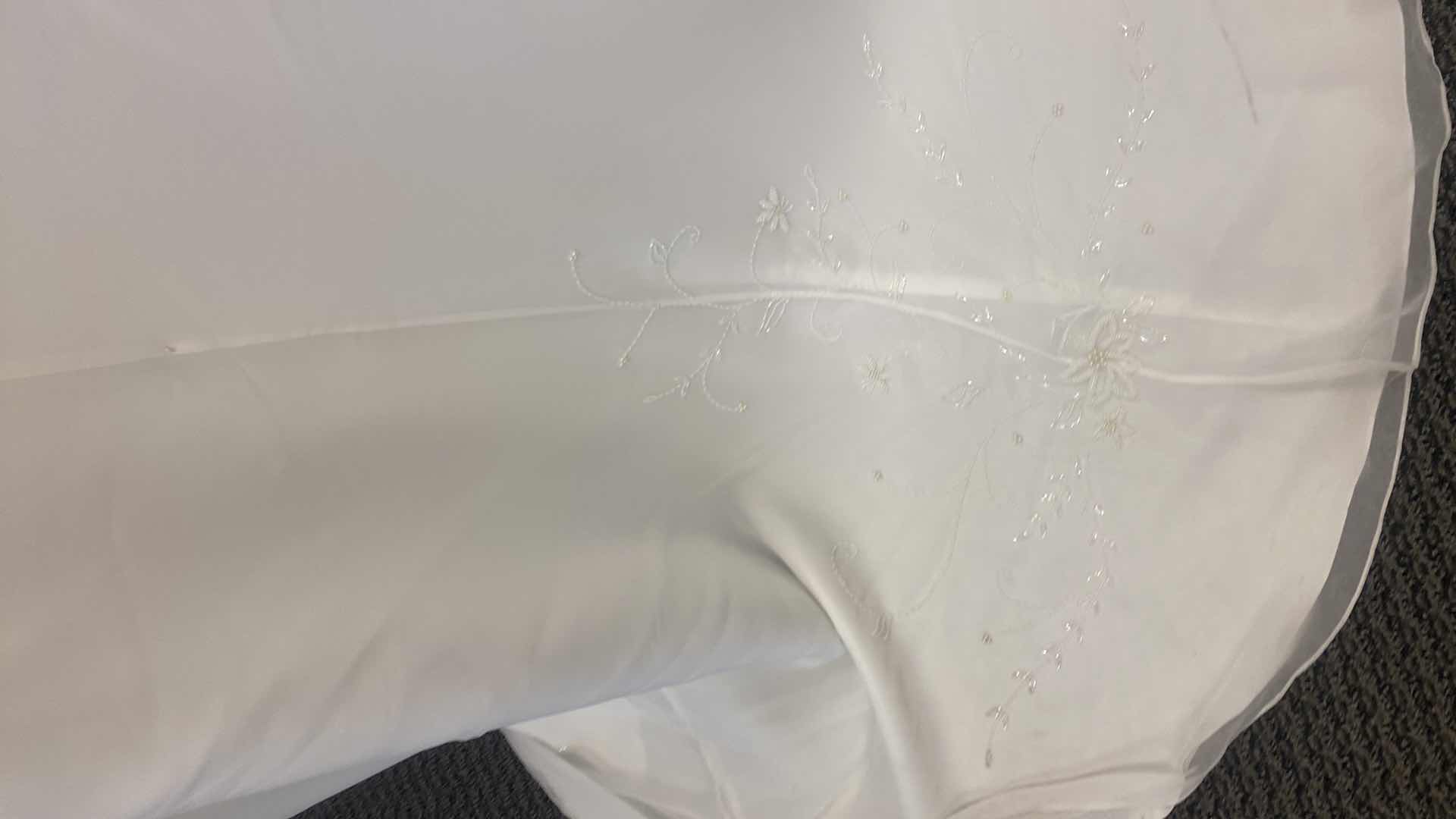 Photo 7 of BRIDAL GOWN “KATHRYN LA’CROX” IVORY SATIN w BEADED NECKLINE & BOTTOM OF DRESS DETAIL SIZE 6