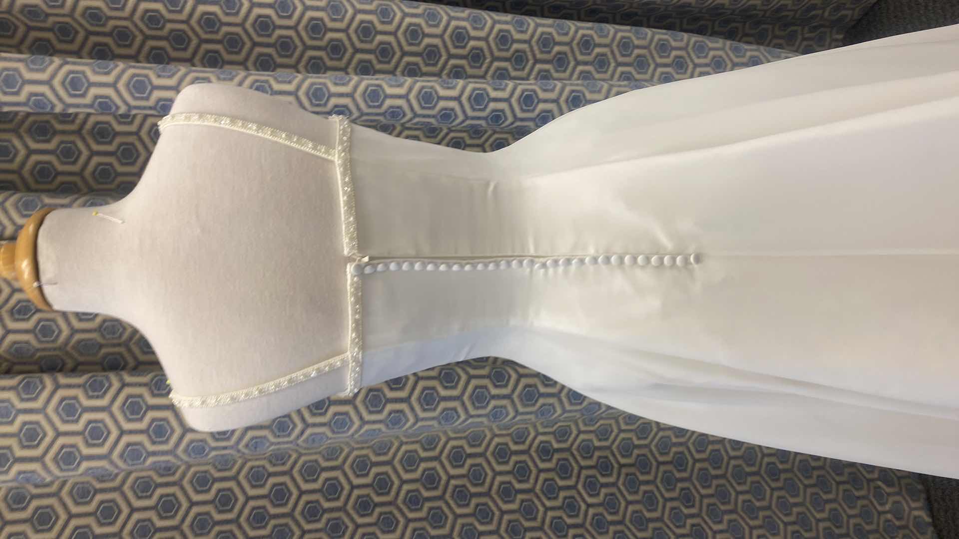 Photo 6 of BRIDAL GOWN “KATHRYN LA’CROX” IVORY SATIN w BEADED NECKLINE & BOTTOM OF DRESS DETAIL SIZE 6