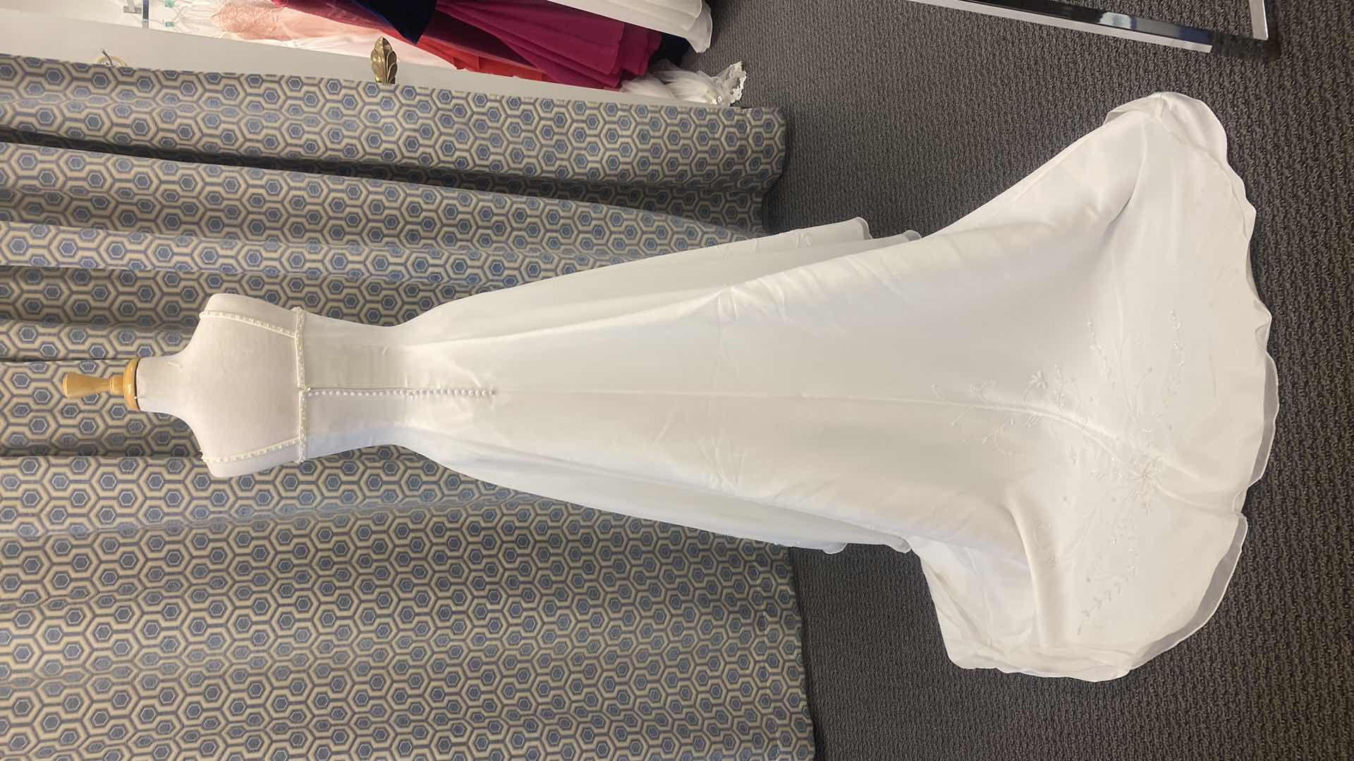 Photo 5 of BRIDAL GOWN “KATHRYN LA’CROX” IVORY SATIN w BEADED NECKLINE & BOTTOM OF DRESS DETAIL SIZE 6