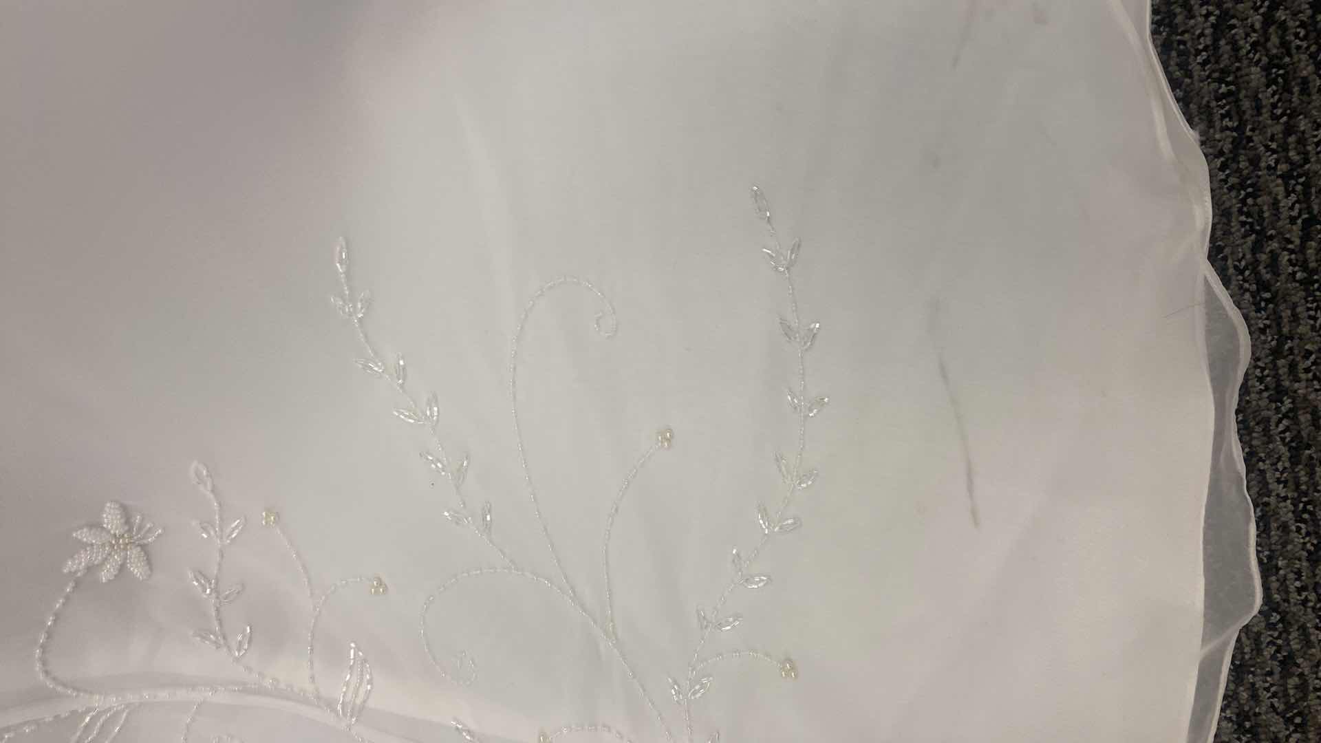 Photo 8 of BRIDAL GOWN “KATHRYN LA’CROX” IVORY SATIN w BEADED NECKLINE & BOTTOM OF DRESS DETAIL SIZE 6