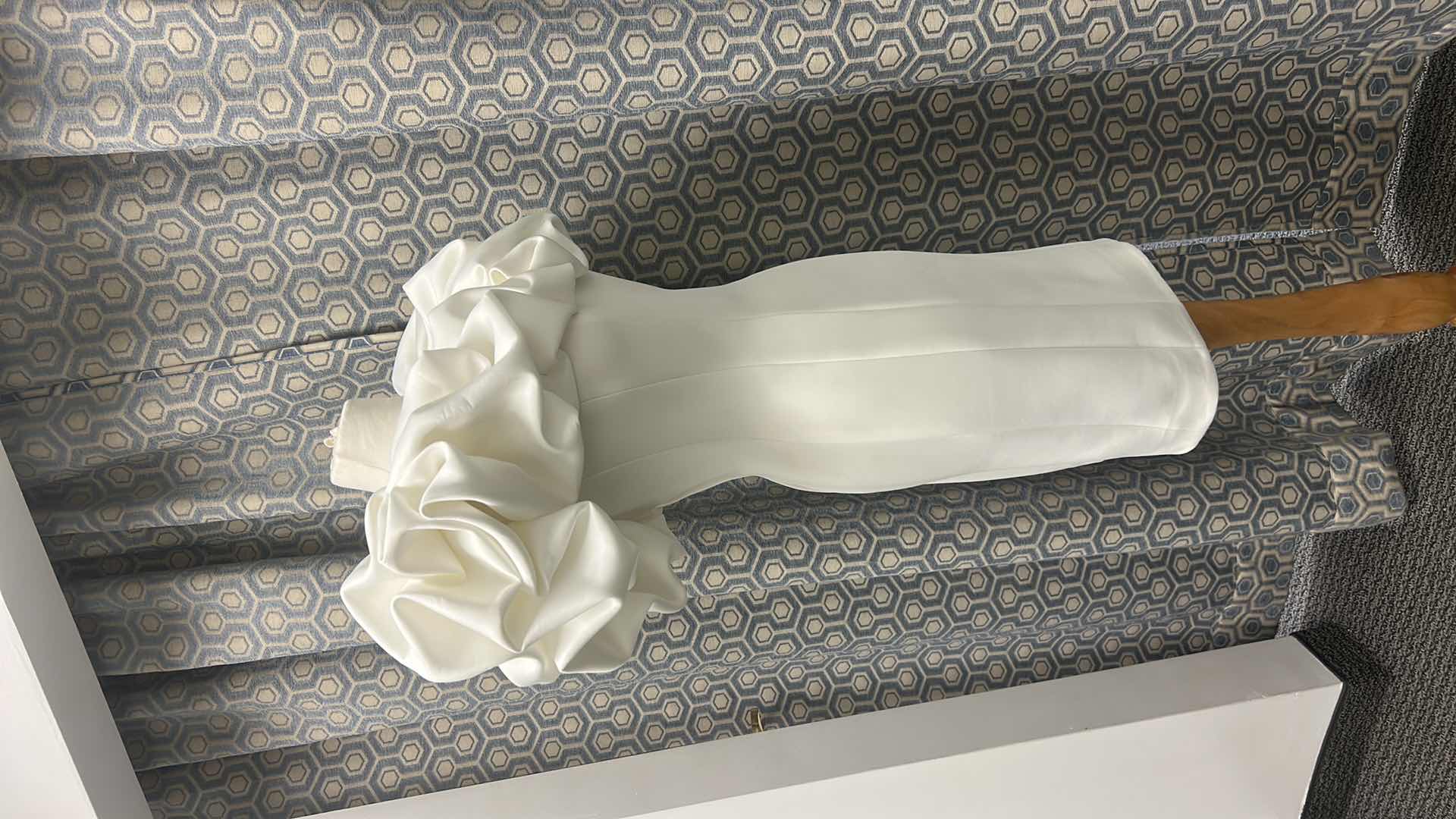 Photo 1 of BRIDAL GOWN “JOVANI” SHORT WHITE WEDDING DRESS WITH FITTED SILHOUETTE AND DRAMATIC RUFFLED SLEEVES, SIZE 10 