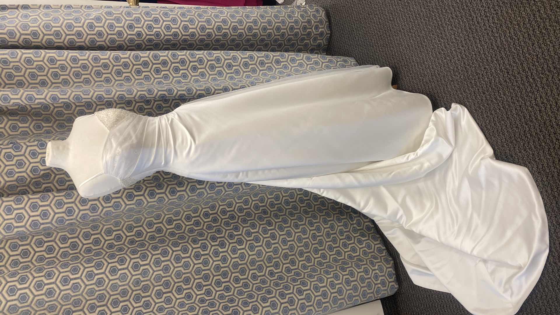 Photo 1 of BRIDAL GOWN  “MAGGIE SOTTERO COUTURE” WHITE SATIN STRAPPED CORSET BACK w RHINESTONE  SIZE 6