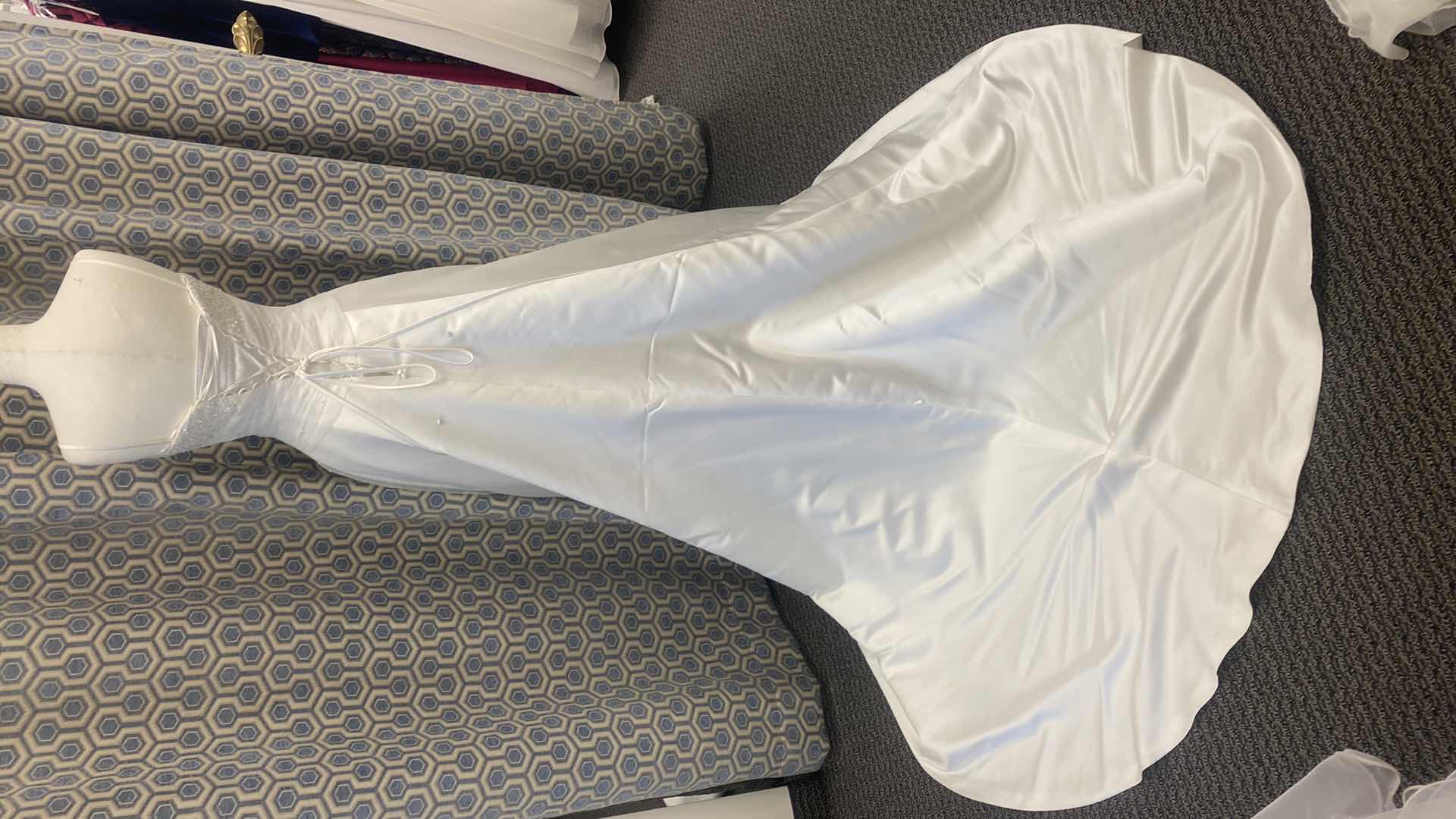 Photo 4 of BRIDAL GOWN  “MAGGIE SOTTERO COUTURE” WHITE SATIN STRAPPED CORSET BACK w RHINESTONE  SIZE 6