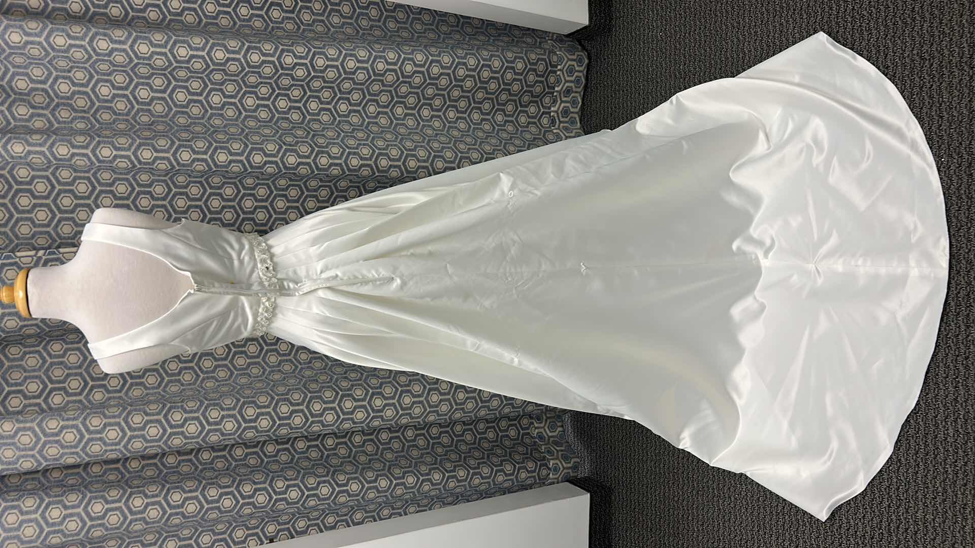 Photo 1 of BRIDAL GOWN, “A. ANGELO” , IVORY, SCOOP NECK, SHORT SLEEVES, LACE, PEARLS, AND MEDIUM TRAIN, SIZE 8. $600