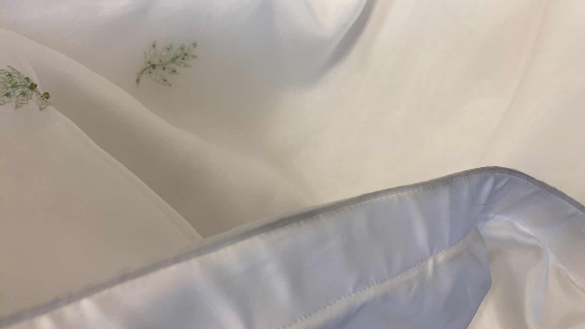 Photo 1 of BRIDAL GOWN “MONIQUE LUO” IVORY SATIN w CHIFFON & GREEN LEAF BEADS SIZE 6