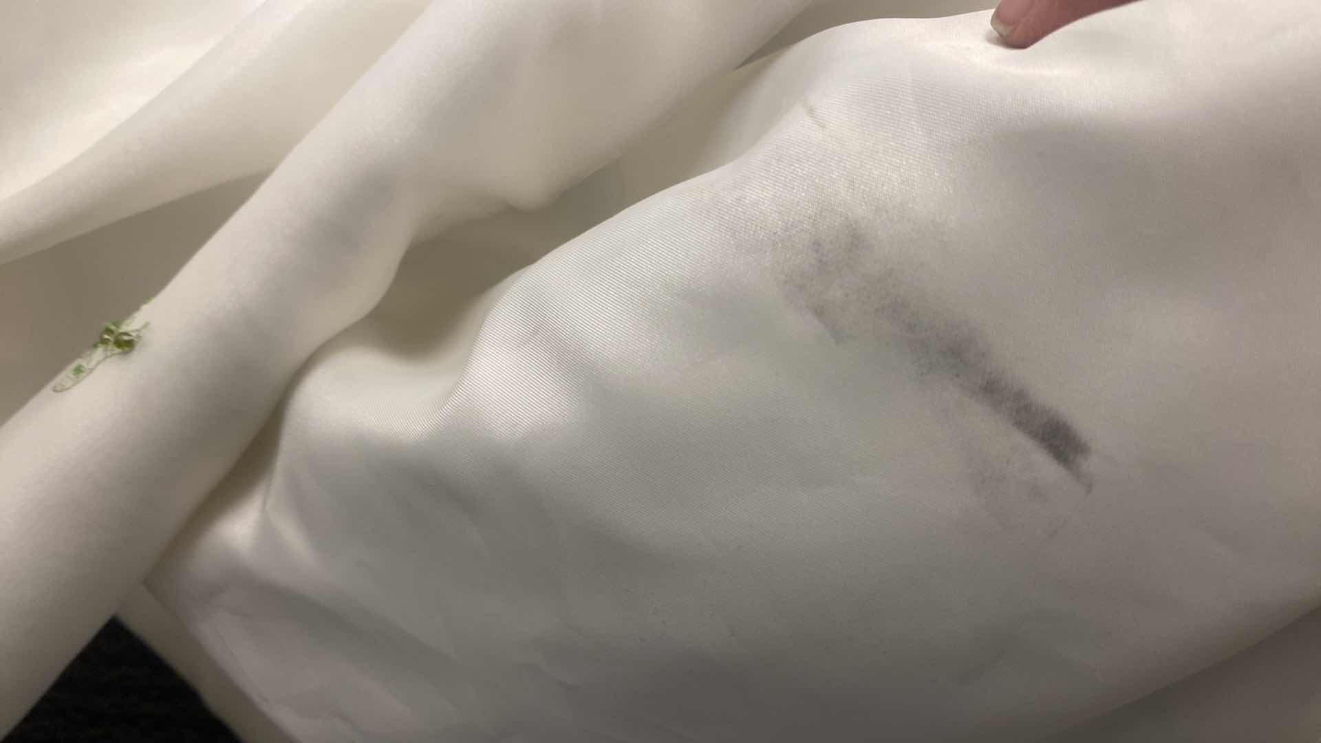 Photo 1 of BRIDAL GOWN “MONIQUE LUO” IVORY SATIN w CHIFFON & GREEN LEAF BEADS SIZE 6