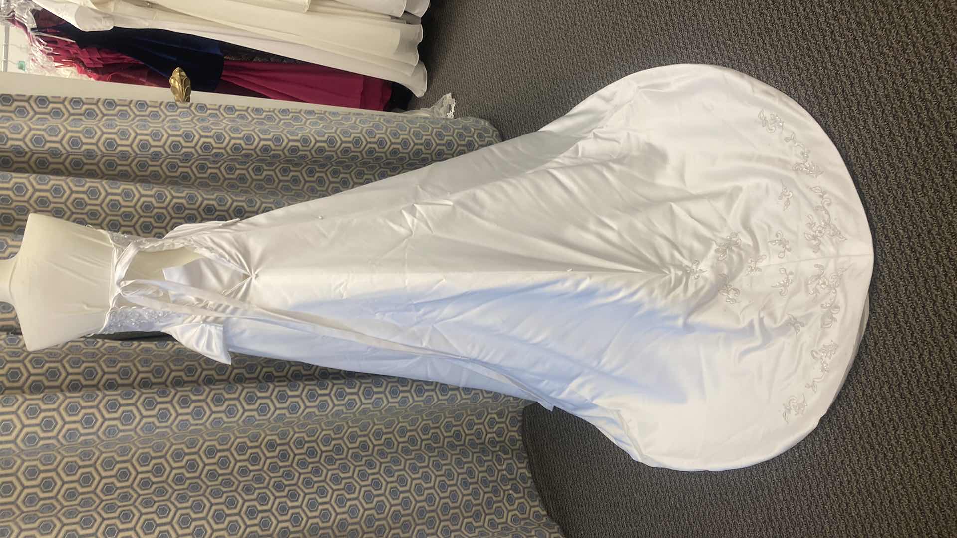 Photo 1 of BRIDAL GOWN  “MAGGIE SOTTERO COUTURE” DIAMOND WHITE SATIN STRAPLESS CORSET BACK w RHINESTONE  SIZE 6