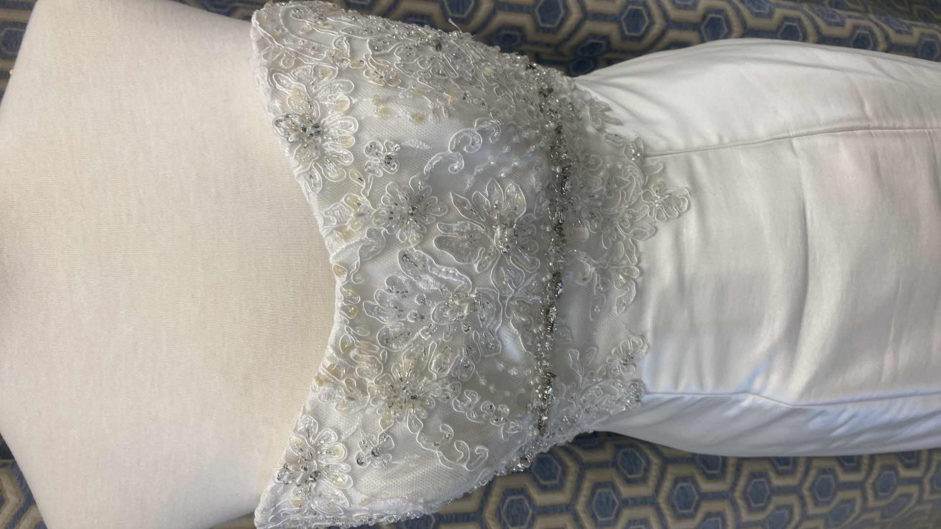 Photo 1 of   BRIDAL GOWN  “MAGGIE SOTTERO COUTURE” WHITE SATIN STRAPLESS CORSET BACK w RHINESTONE  SIZE 8