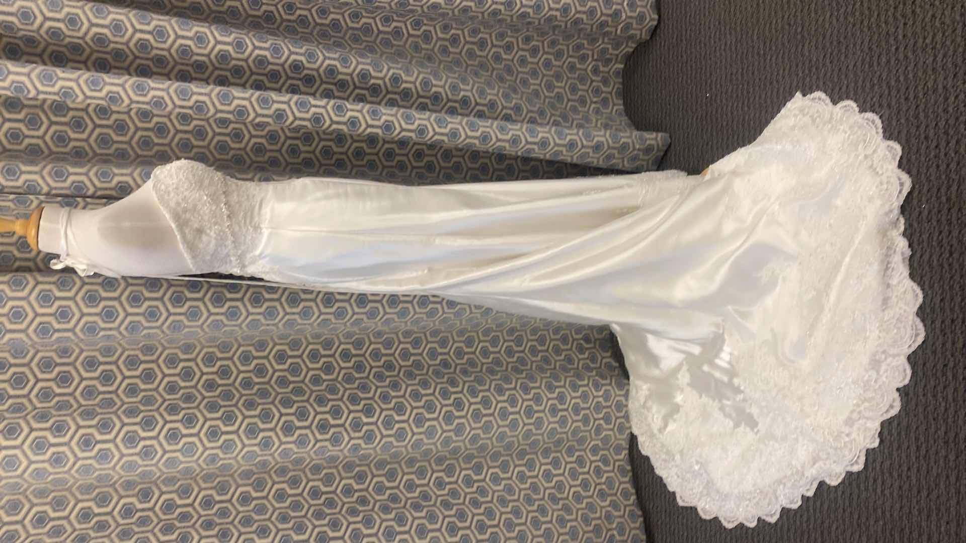 Photo 1 of   BRIDAL GOWN  “MAGGIE SOTTERO COUTURE” WHITE SATIN STRAPLESS CORSET BACK w RHINESTONE  SIZE 8