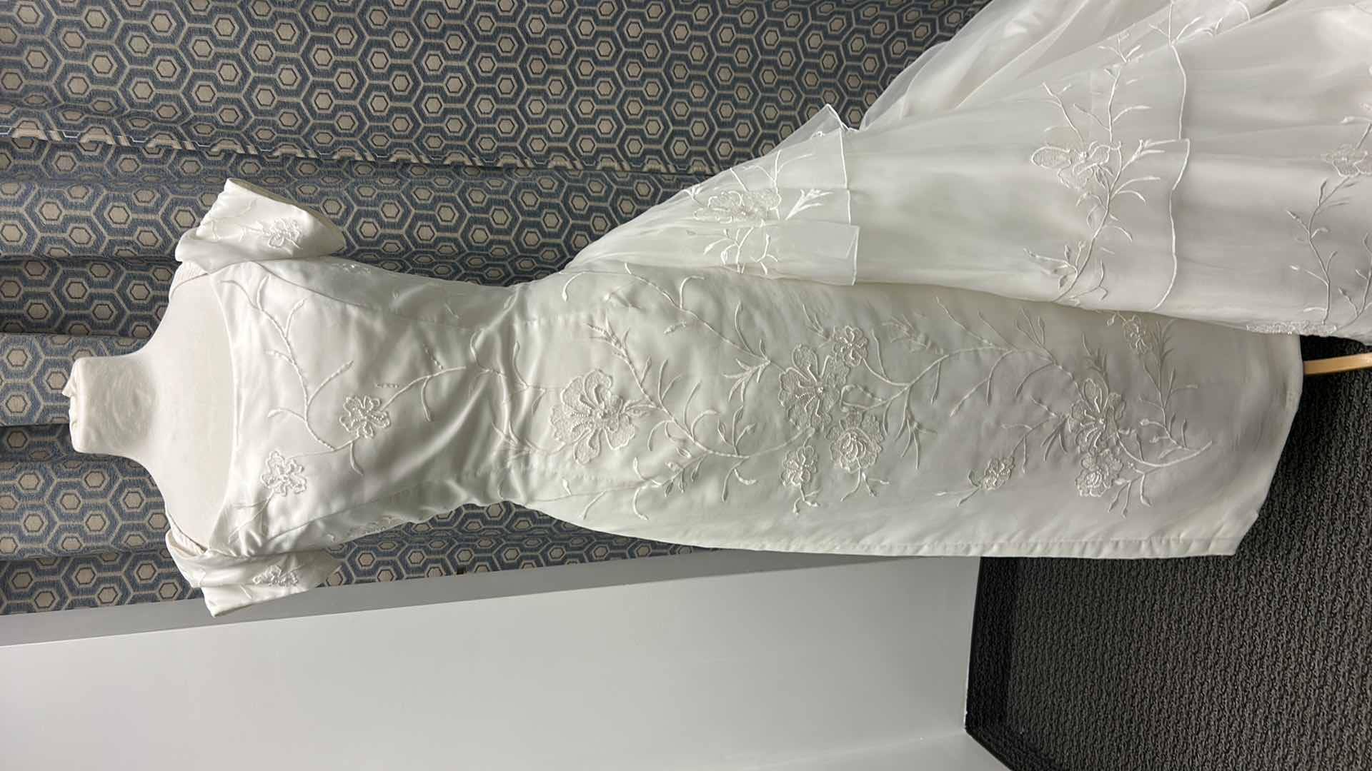 Photo 1 of BRIDAL GOWN, “MONIQUE” , IVORY, SATIN, A-LINE, BEADED, SWEETHEART NECKLINE, SHORT-SLEEVED, MEDIUM TRAIN, SIZE 6 