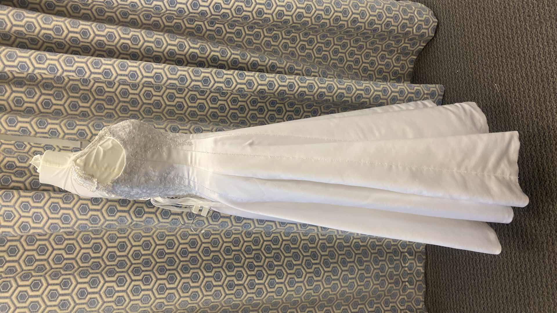 Photo 1 of BRIDAL GOWN  “MAGGIE SOTTERO COUTURE” WHITE SATIN STRAPPED CORSET BACK w RHINESTONES SIZE 8