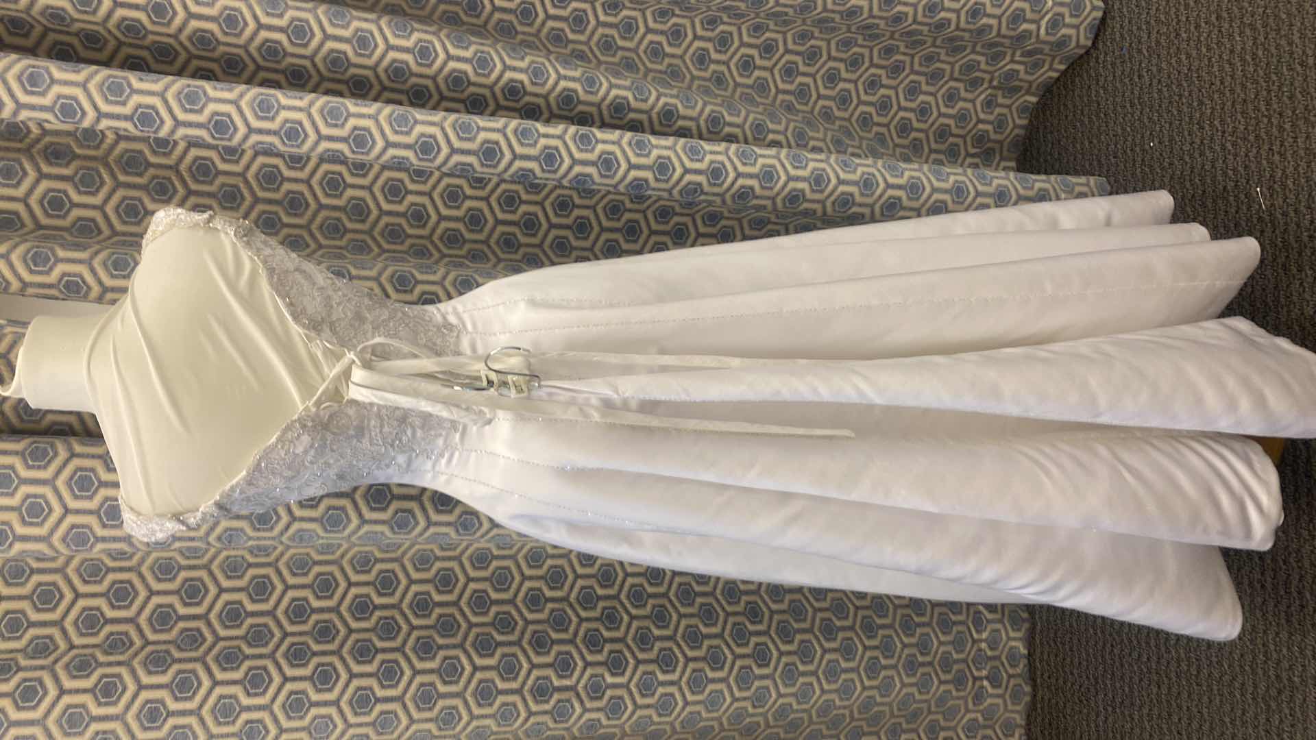 Photo 1 of BRIDAL GOWN  “MAGGIE SOTTERO COUTURE” WHITE SATIN STRAPPED CORSET BACK w RHINESTONES SIZE 8