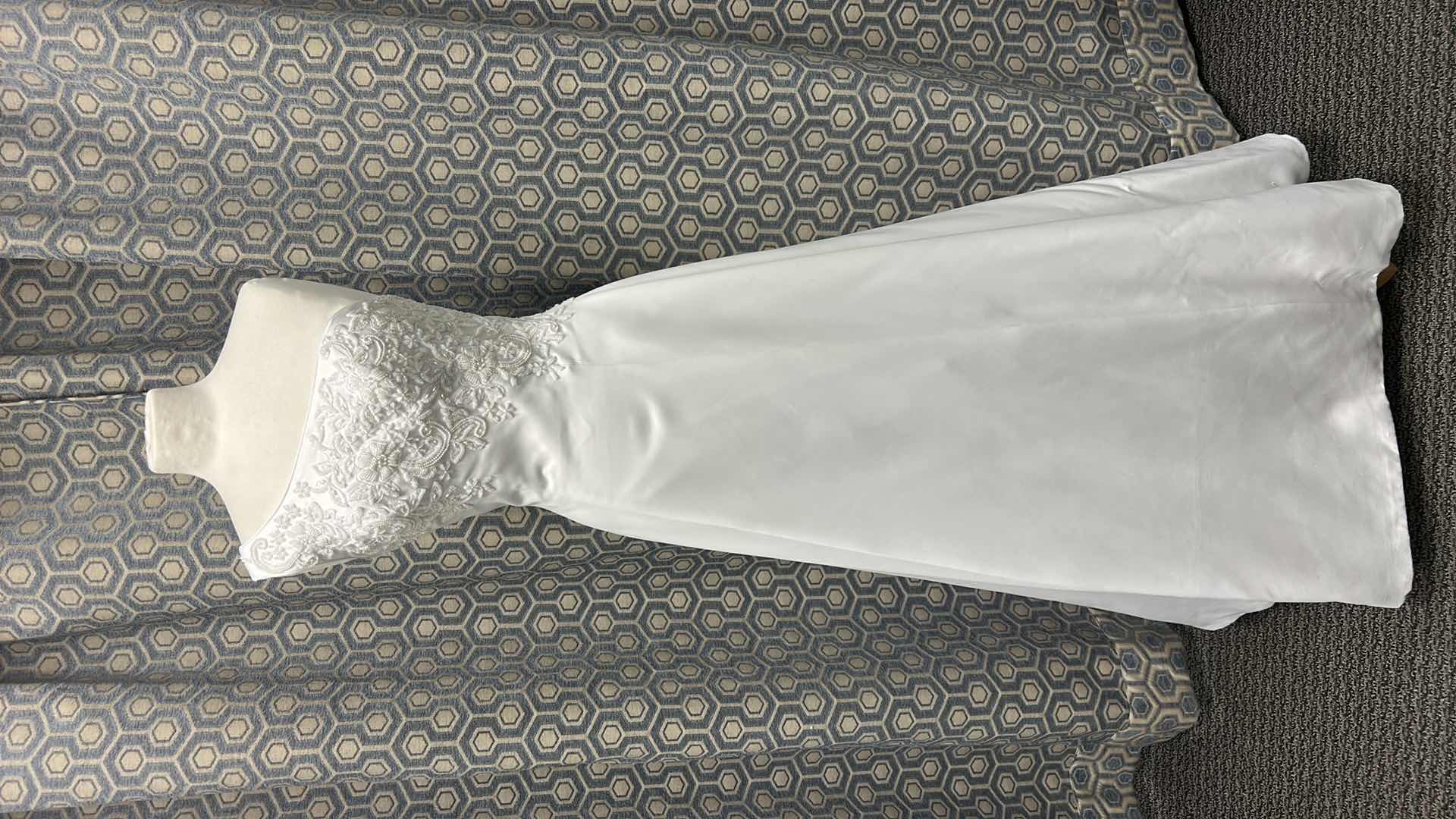 Photo 1 of BRIDAL GOWN, ONE SHOULDER, A-LINE SATIN, WHITE, SIZE 8, 