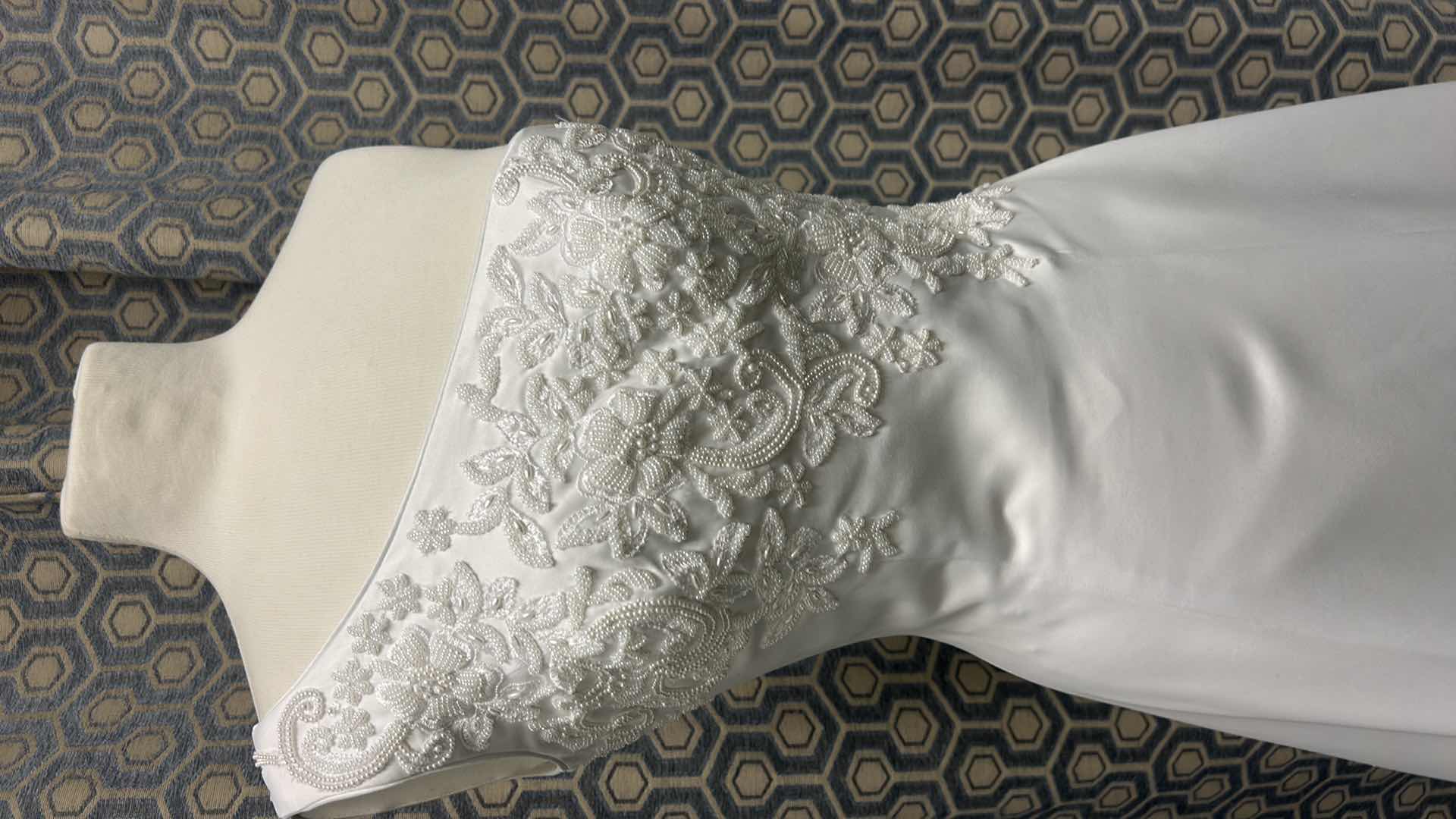 Photo 2 of BRIDAL GOWN, ONE SHOULDER, A-LINE SATIN, WHITE, SIZE 8, 